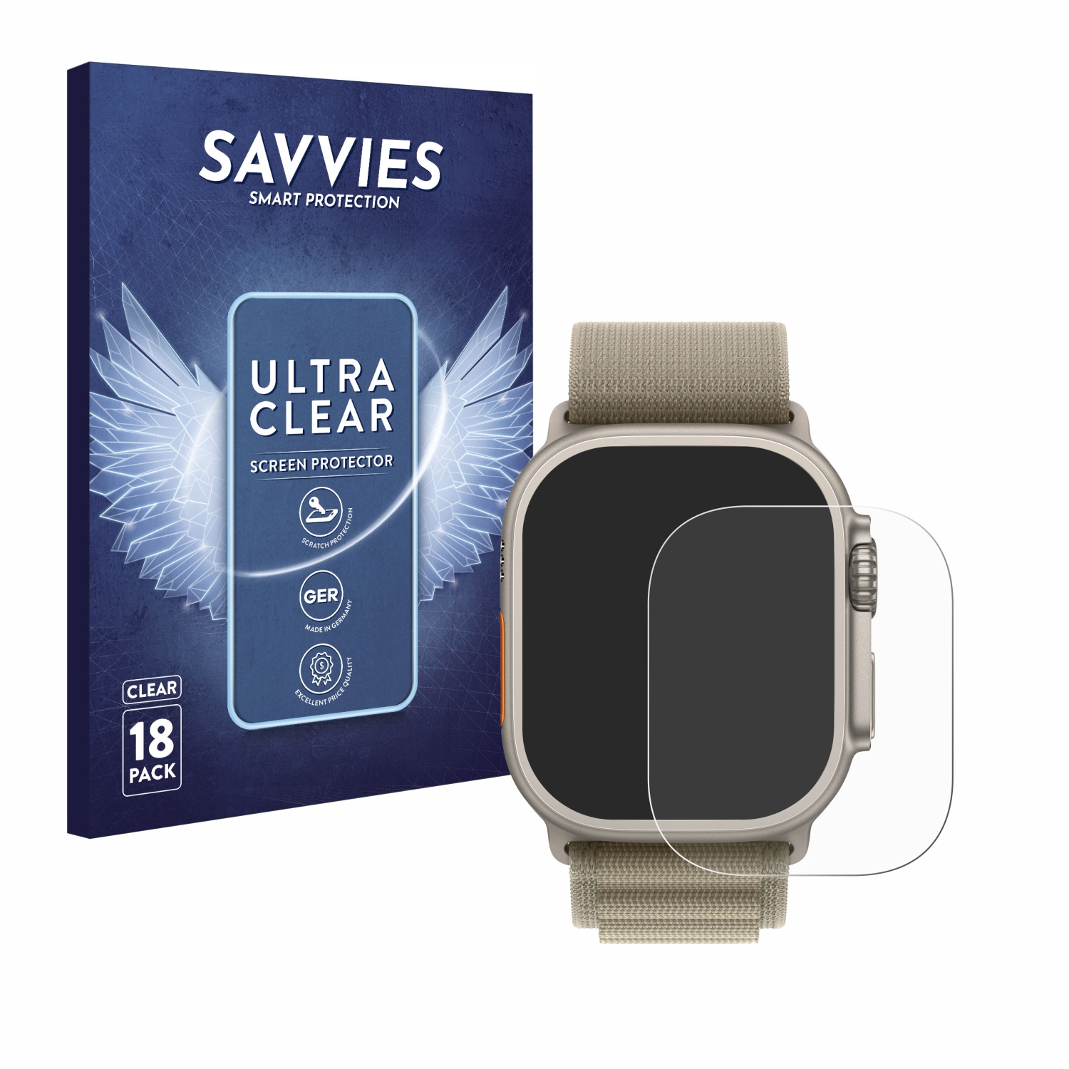 SAVVIES 18x klare Schutzfolie(für Apple Watch Ultra (49 2 mm))