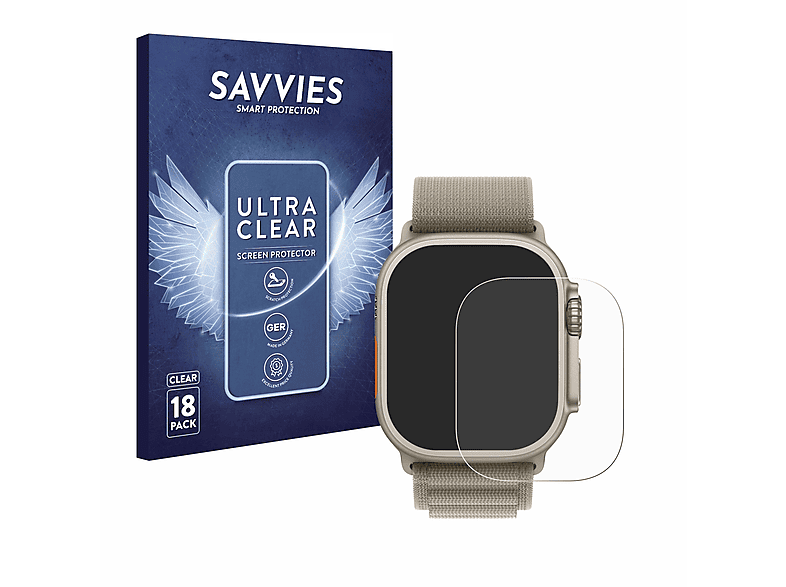 SAVVIES 18x klare Schutzfolie(für Apple Watch Ultra 2 (49 mm))