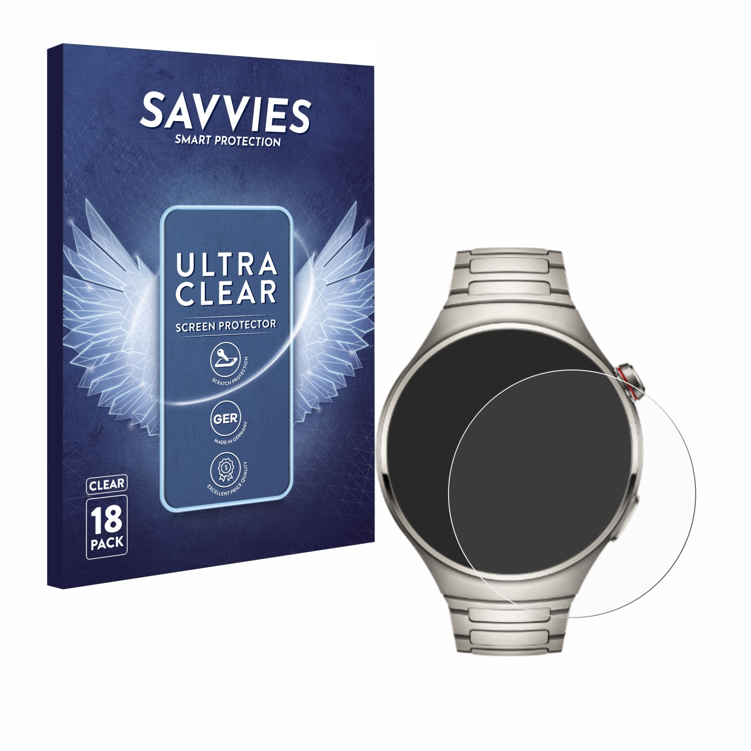 4 SAVVIES klare Huawei Schutzfolie(für 18x Watch Pro)