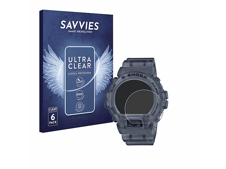 SAVVIES 6x klare Schutzfolie(für Casio G-Shock DW-6900)