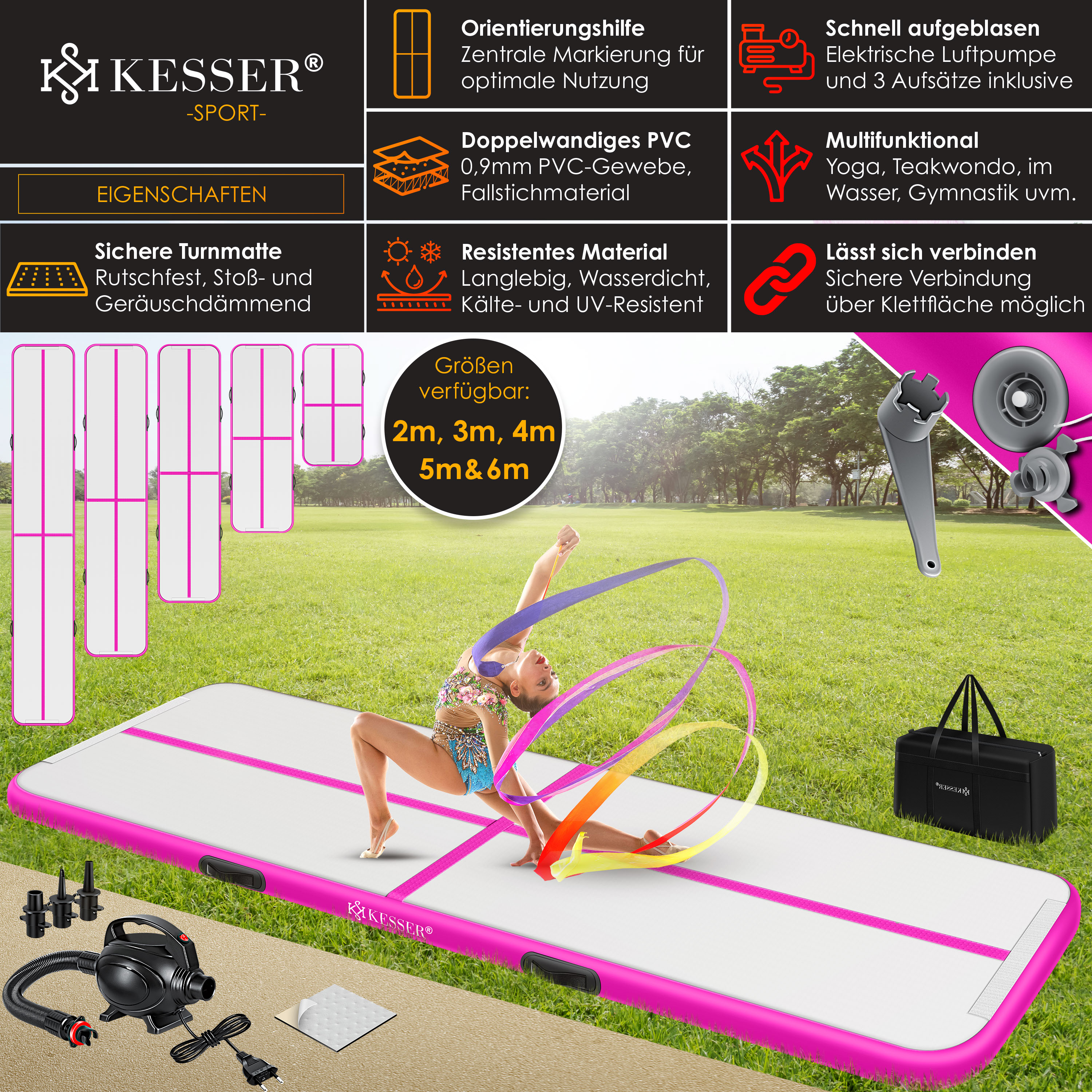 KESSER 21694 Yogamatte Turnmatte, 400 Rosa x 10cm 100 x