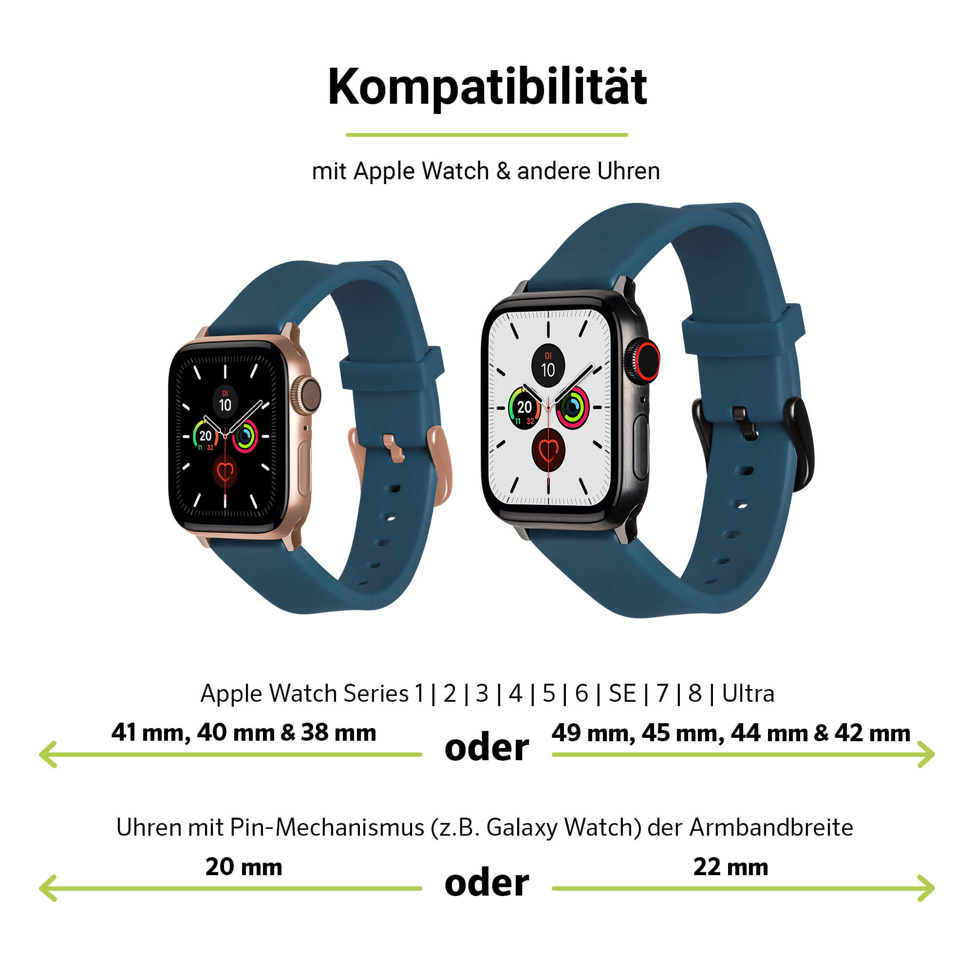 (40mm), WatchBand ARTWIZZ 9-7 SE Blau Apple, Watch (38mm), Ersatzarmband, 3-1 (41mm), & Apple 6-4 Silicone,