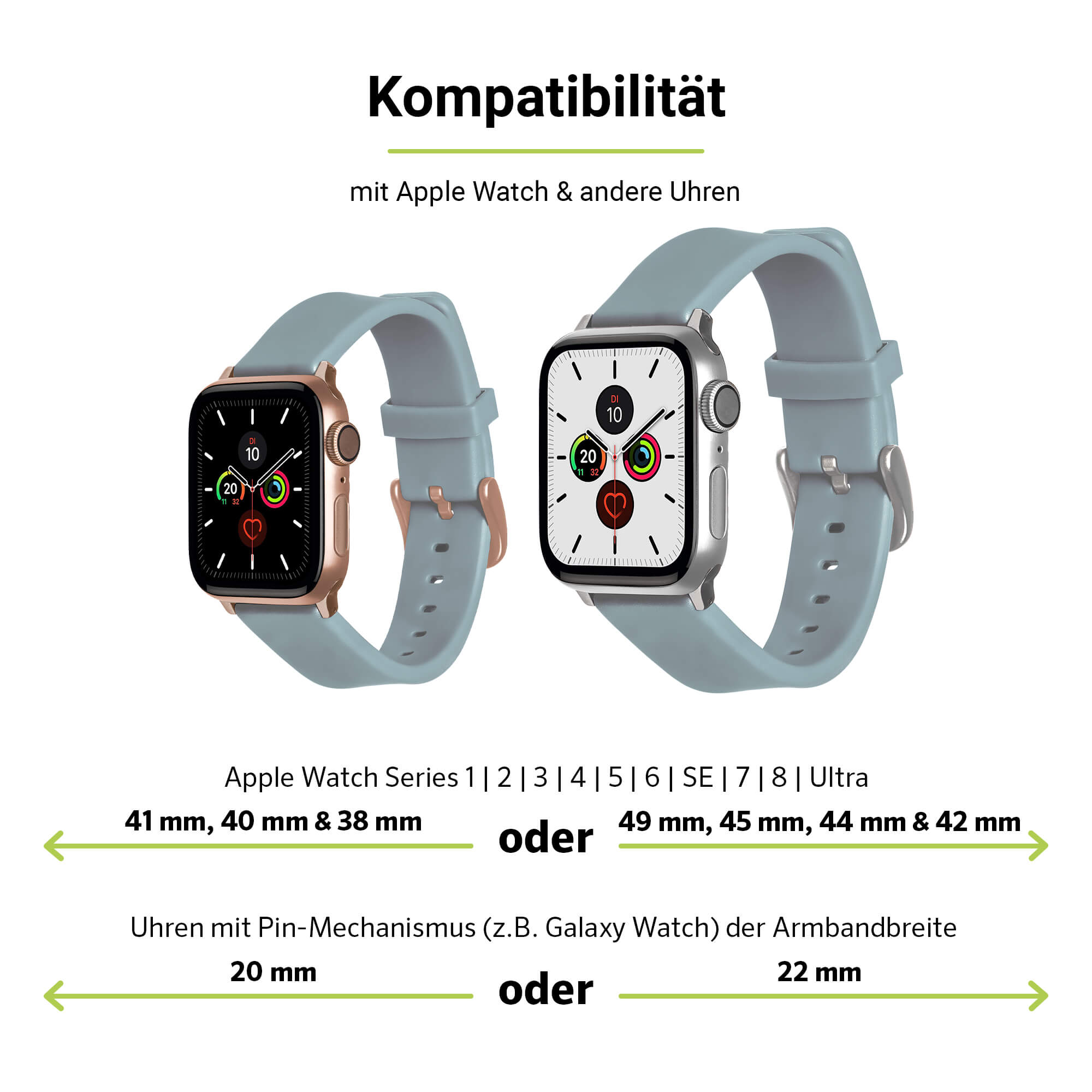 Apple 3-1 9-7 (40mm), SE Watch ARTWIZZ (41mm), & Silicone, (38mm), WatchBand Apple, Hellgrau 6-4 Ersatzarmband,