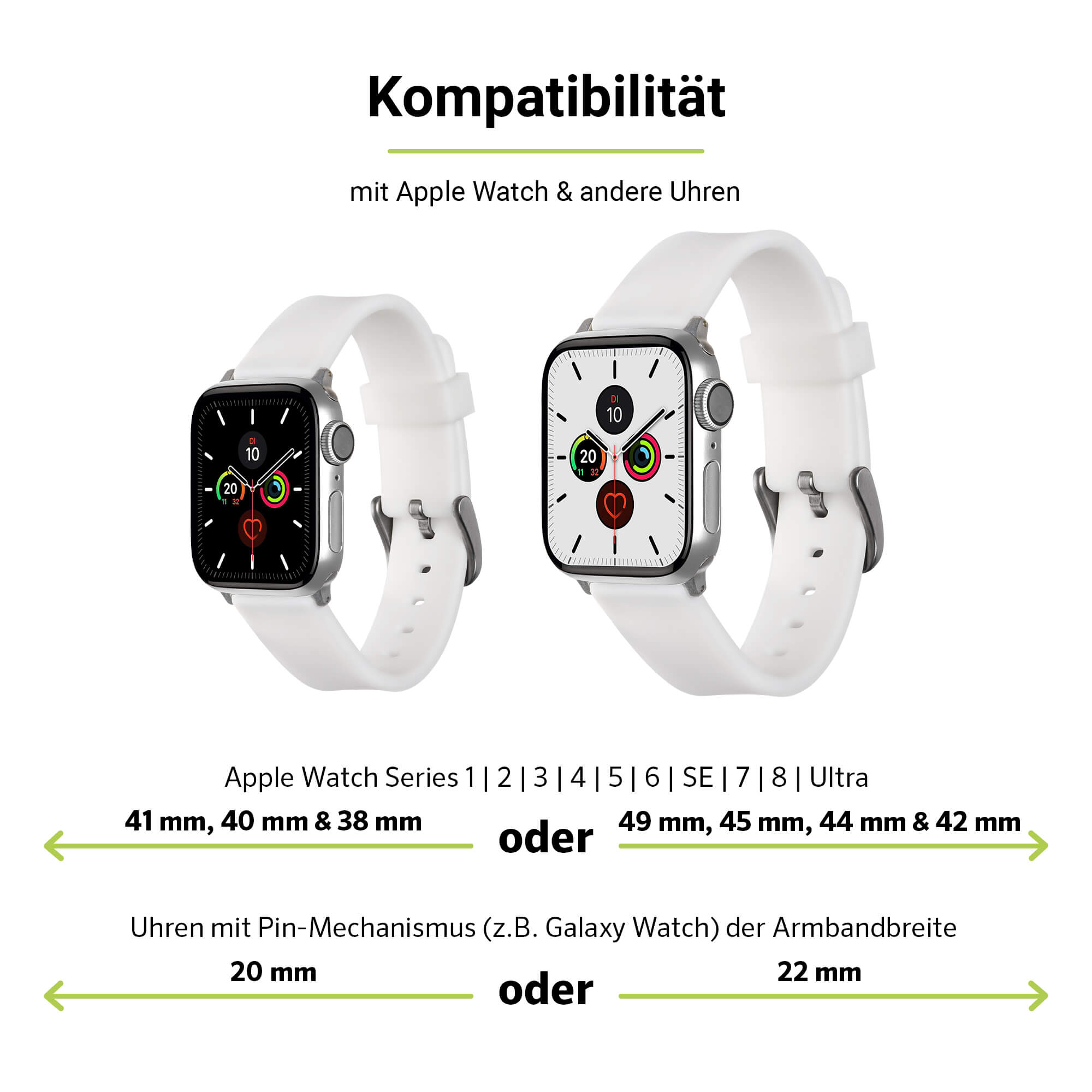 6-4 Weiß Apple (38mm), SE Apple, 3-1 WatchBand 9-7 & Silicone, (40mm), (41mm), ARTWIZZ Ersatzarmband, Watch