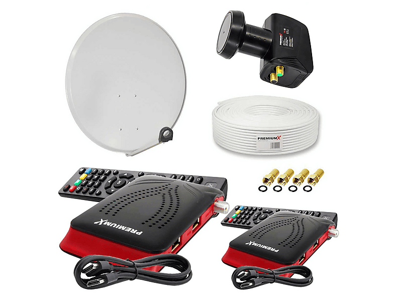 PREMIUMX SAT Anlage 60cm Antenne Twin LNB 25m Kabel 2x HDTV Receiver