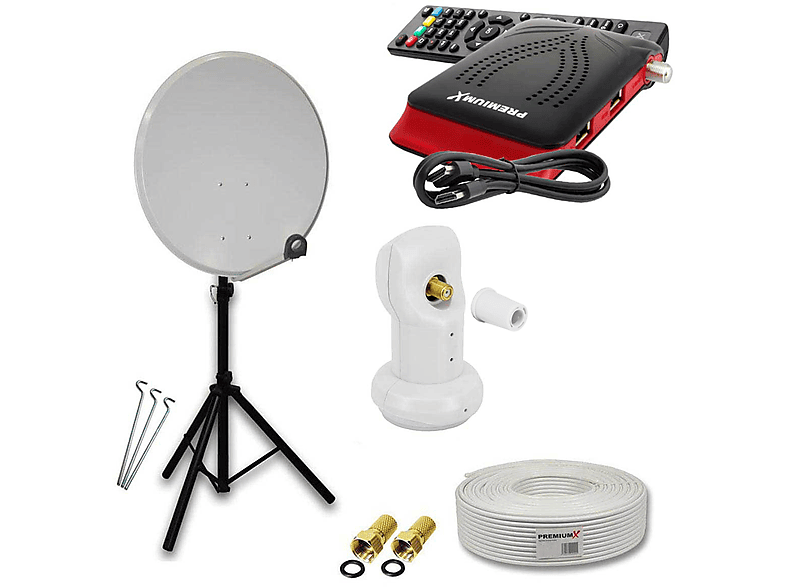 PREMIUMX SAT Anlage 80cm Antenne Single LNB Kabel Stativ Receiver Sat