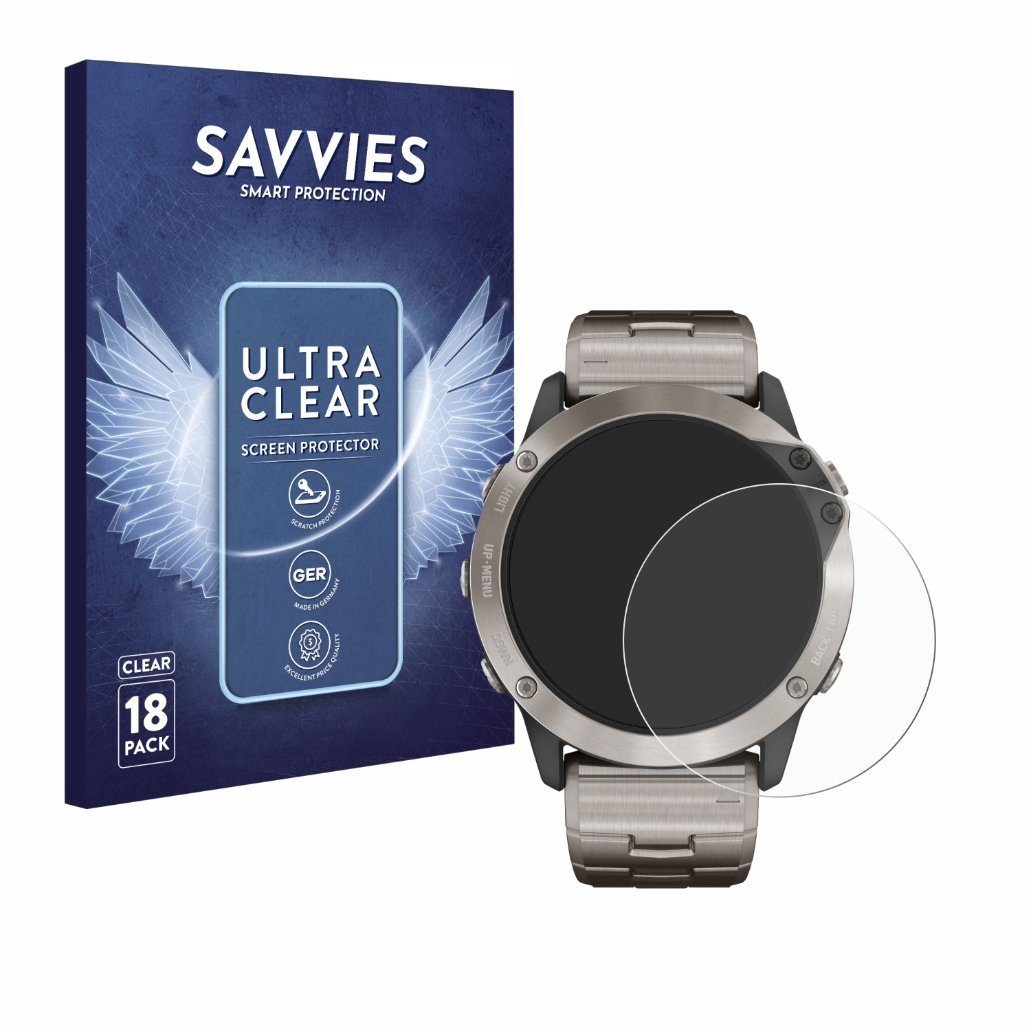 SAVVIES 18x klare Schutzfolie(für Garmin quatix 6x Solar)