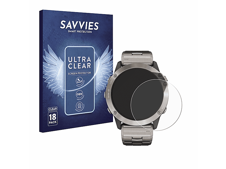 SAVVIES 18x klare Schutzfolie(für Garmin quatix 6x Solar)