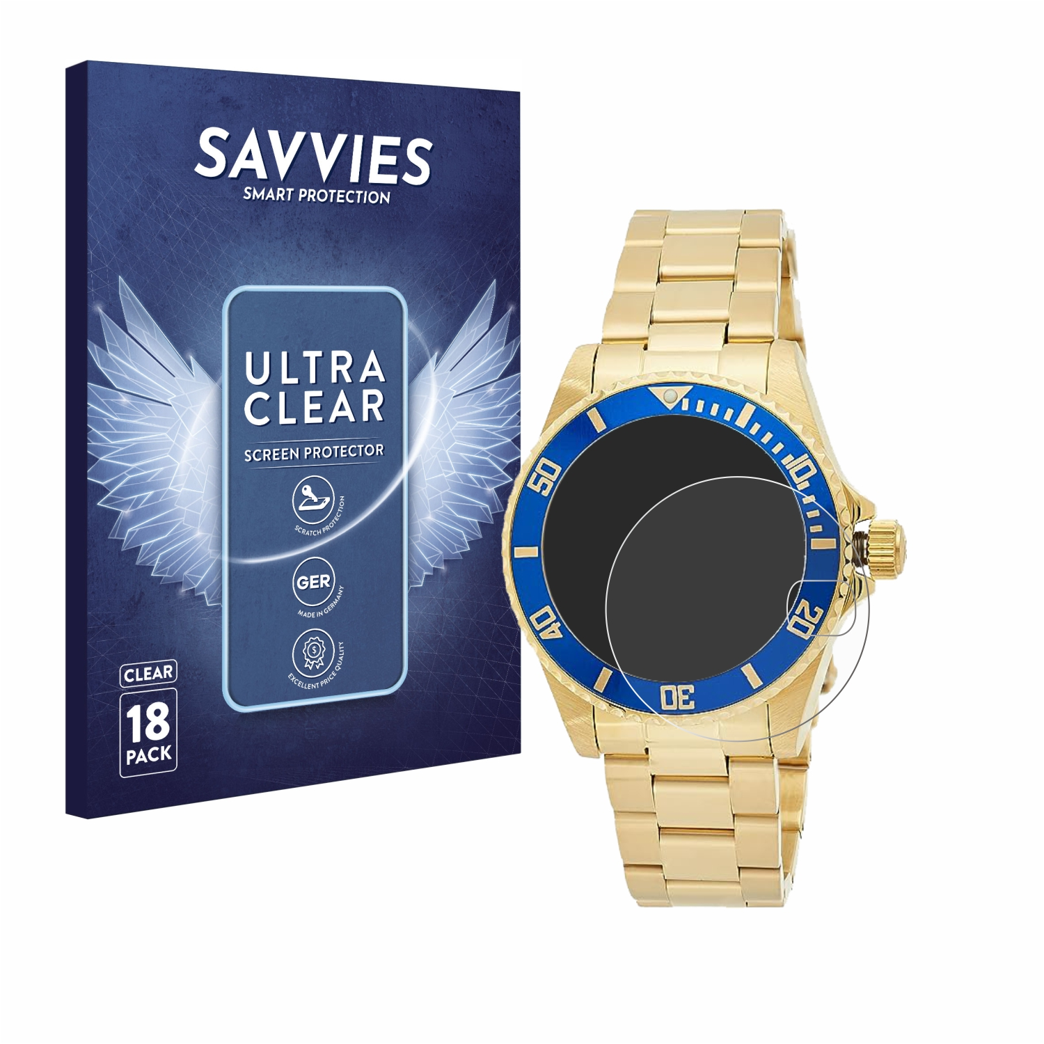 SAVVIES 18x klare Schutzfolie(für Invicta Diver 8930OB (40mm)) Pro