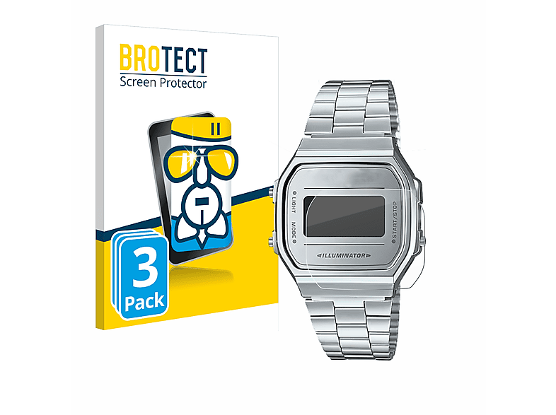 BROTECT 3x Airglass klare Schutzfolie(für Casio A168WEM-7EF)