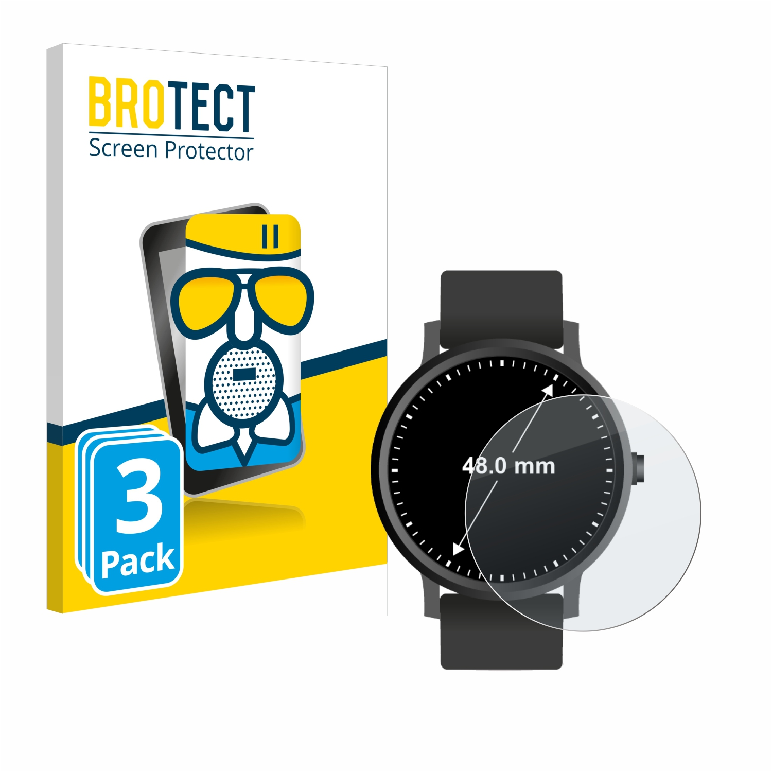 BROTECT 3x (Kreisrund, Airglass ø: 48 Universal Schutzfolie(für Armbanduhren matte mm))