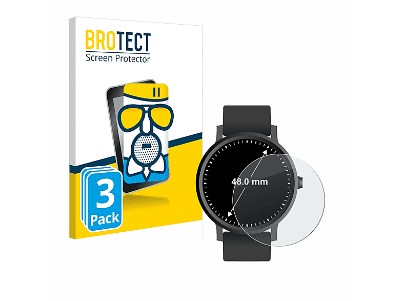 BROTECT 3x Airglass matte Schutzfolie(für Universal Armbanduhren (Kreisrund, ø: 48 mm))