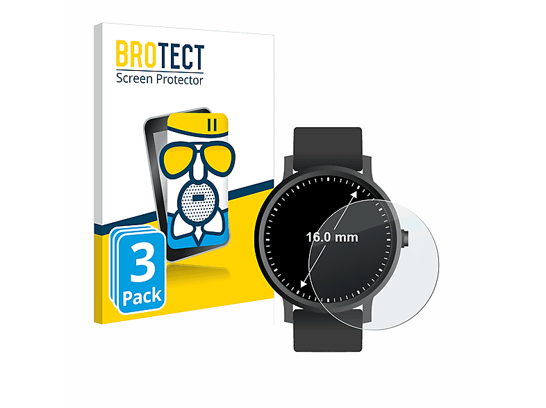 BROTECT 3x Airglass matte Schutzfolie(für Universal Armbanduhren (Kreisrund, ø: 16 mm))