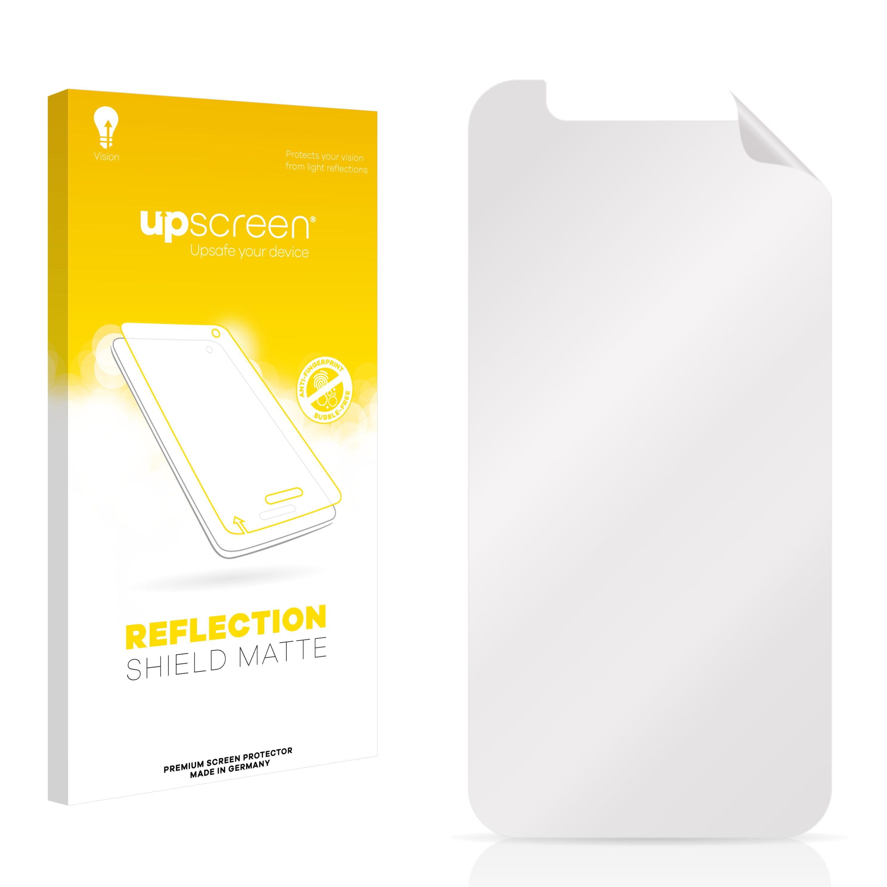 Eine Handy-Displayschutzfolienbox und ein Schutz auf weißem Hintergrund. Text und Illustration sichtbar.