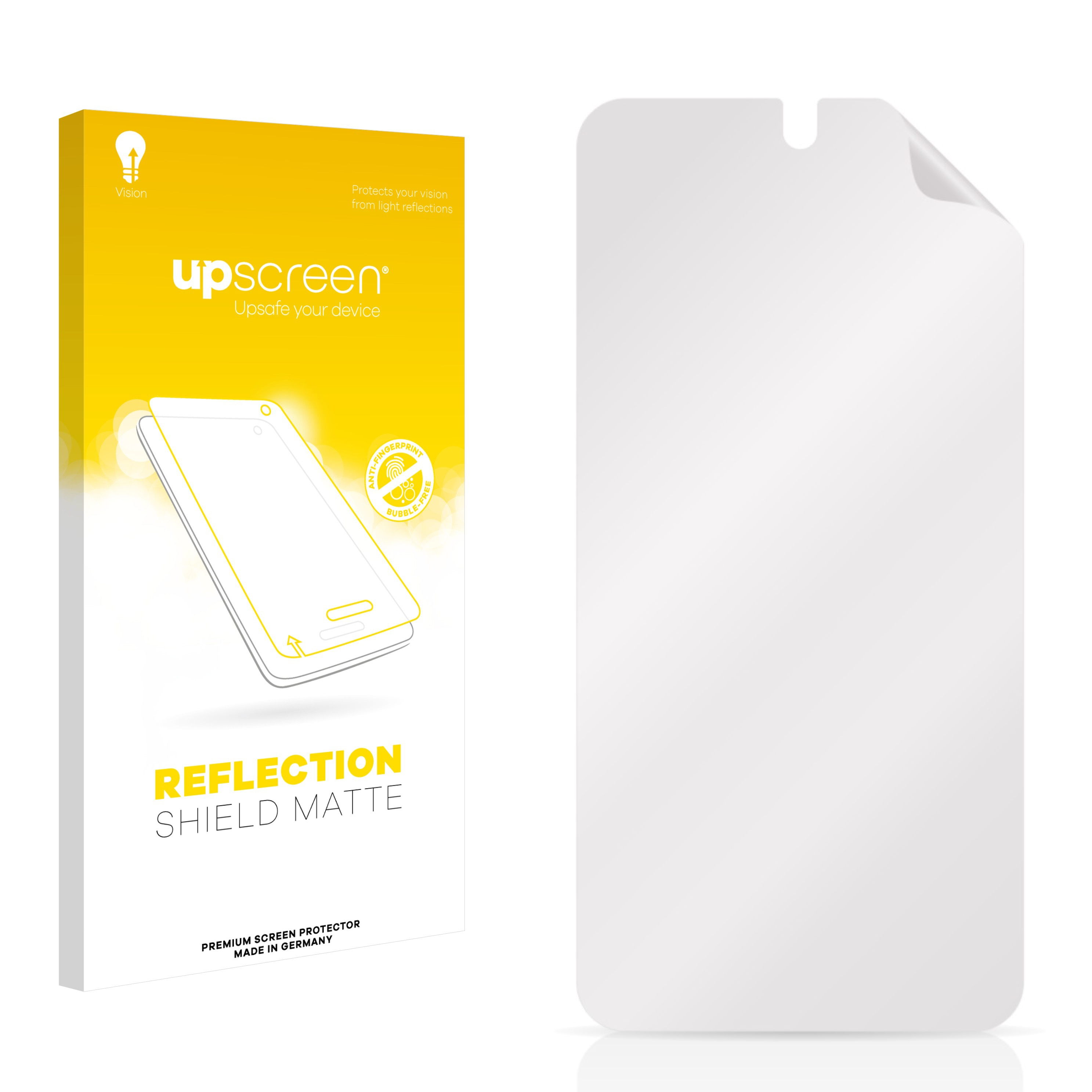 Schachtel mit einem Displayschutz für das Telefon. Gelbe und weiße Farben.