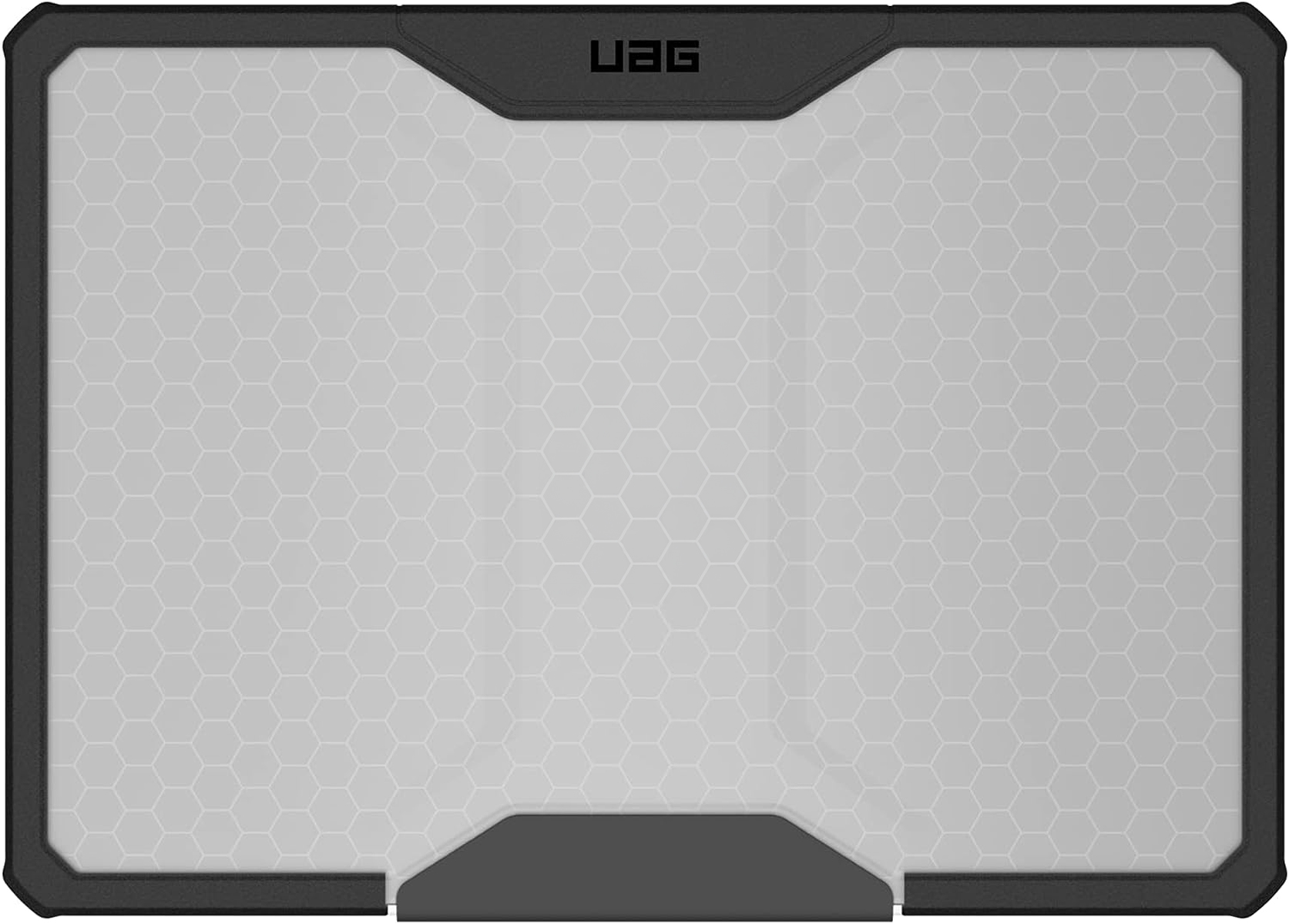 Custodia per tablet nera e grigia con motivo a nido d'ape e logo UAG in alto.