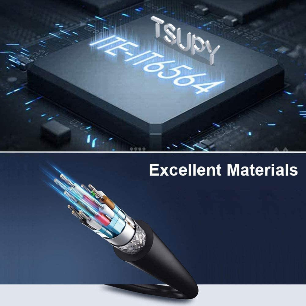 Bild zeigt einen CPU-Chip mit Text 'TSUPY' und 'ITE-IT6564'. Der Hintergrund ist ein blaues Schaltungsdesign.