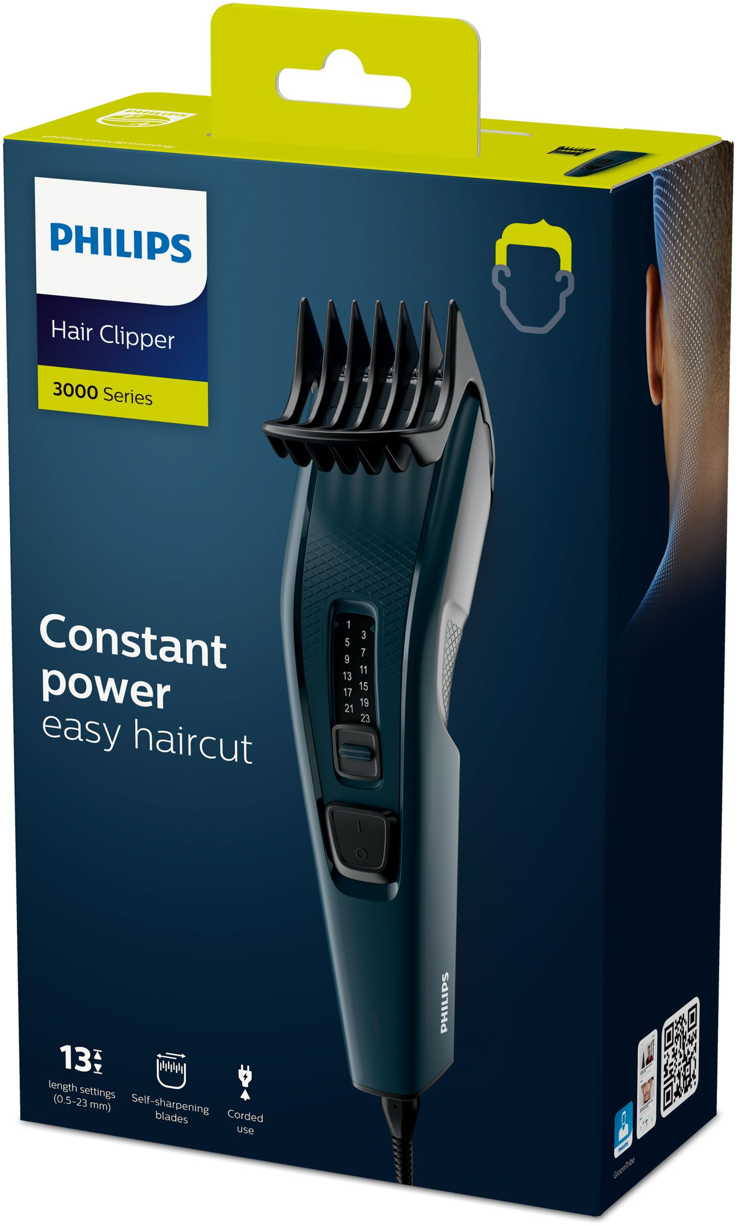 Pudełko do maszynki do włosów Philips z maszynką i funkcjami.