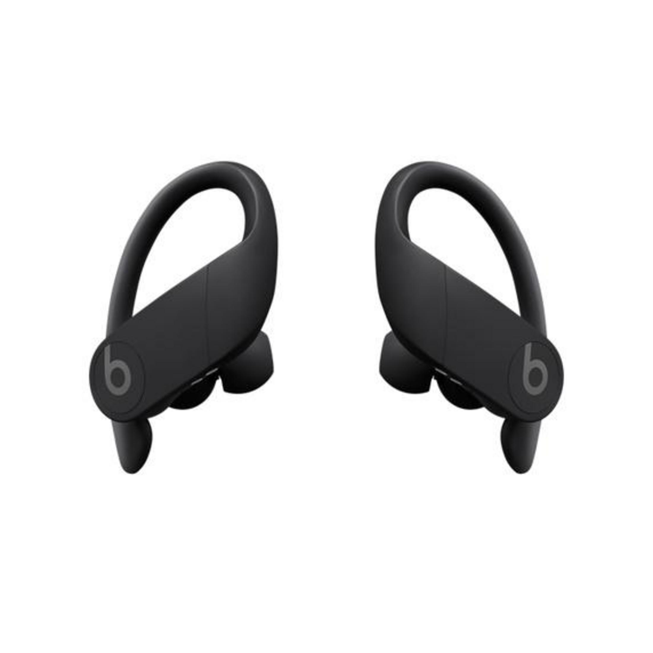 Black Beats Powerbeats Pro earbuds isolated on white.