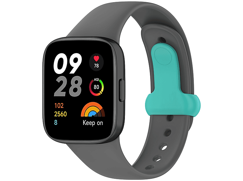 / Ersatzarmband, Band, 3, Sport WIGENTO Silikon Design Xiaomi, Türkis Watch / Kunststoff Grau Redmi
