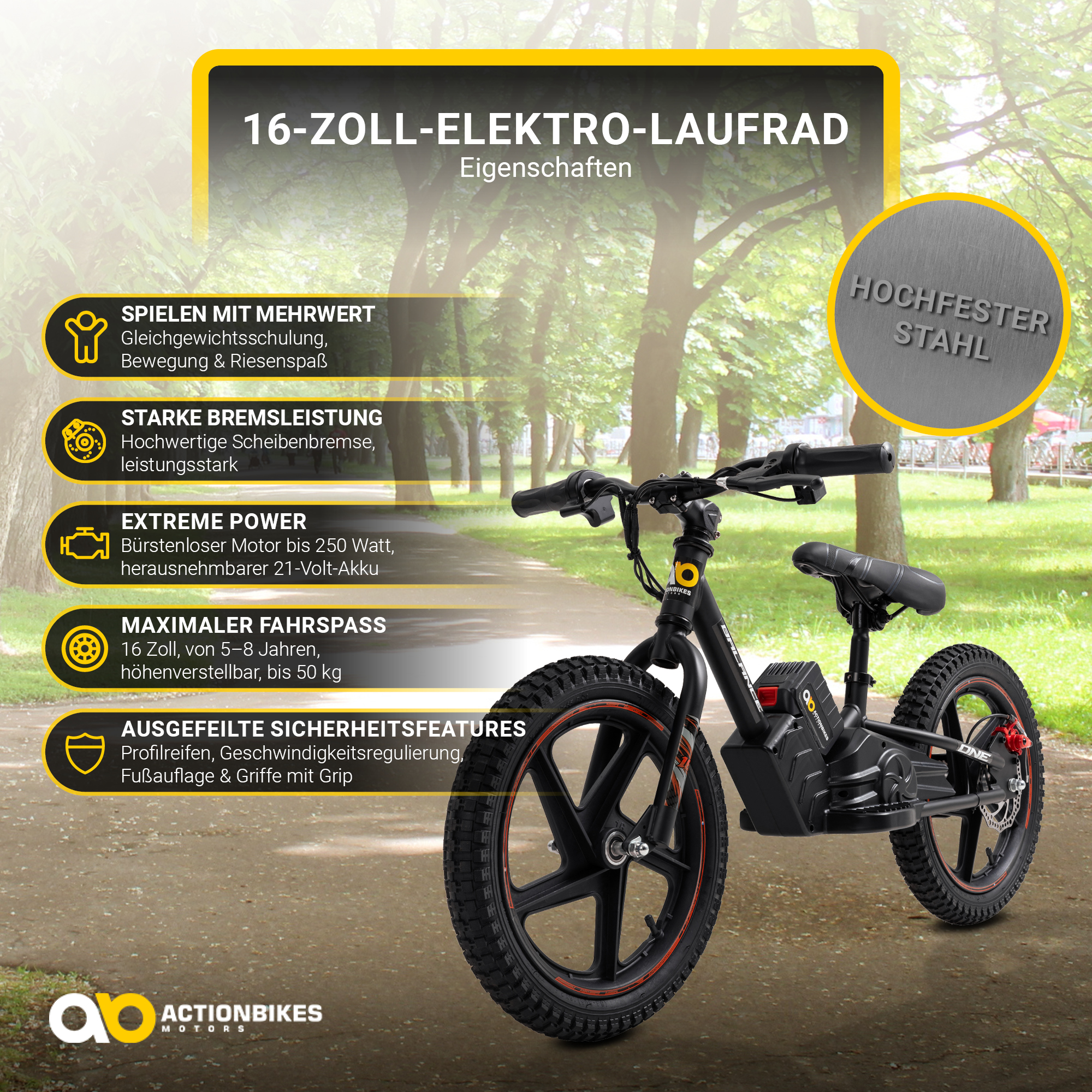 Elektro MOTORS (Laufradgröße: Kinder-Rad, Zoll, rot) ACTIONBIKES Balance 16 16\' Laufrad Kinderfahrrad Bike