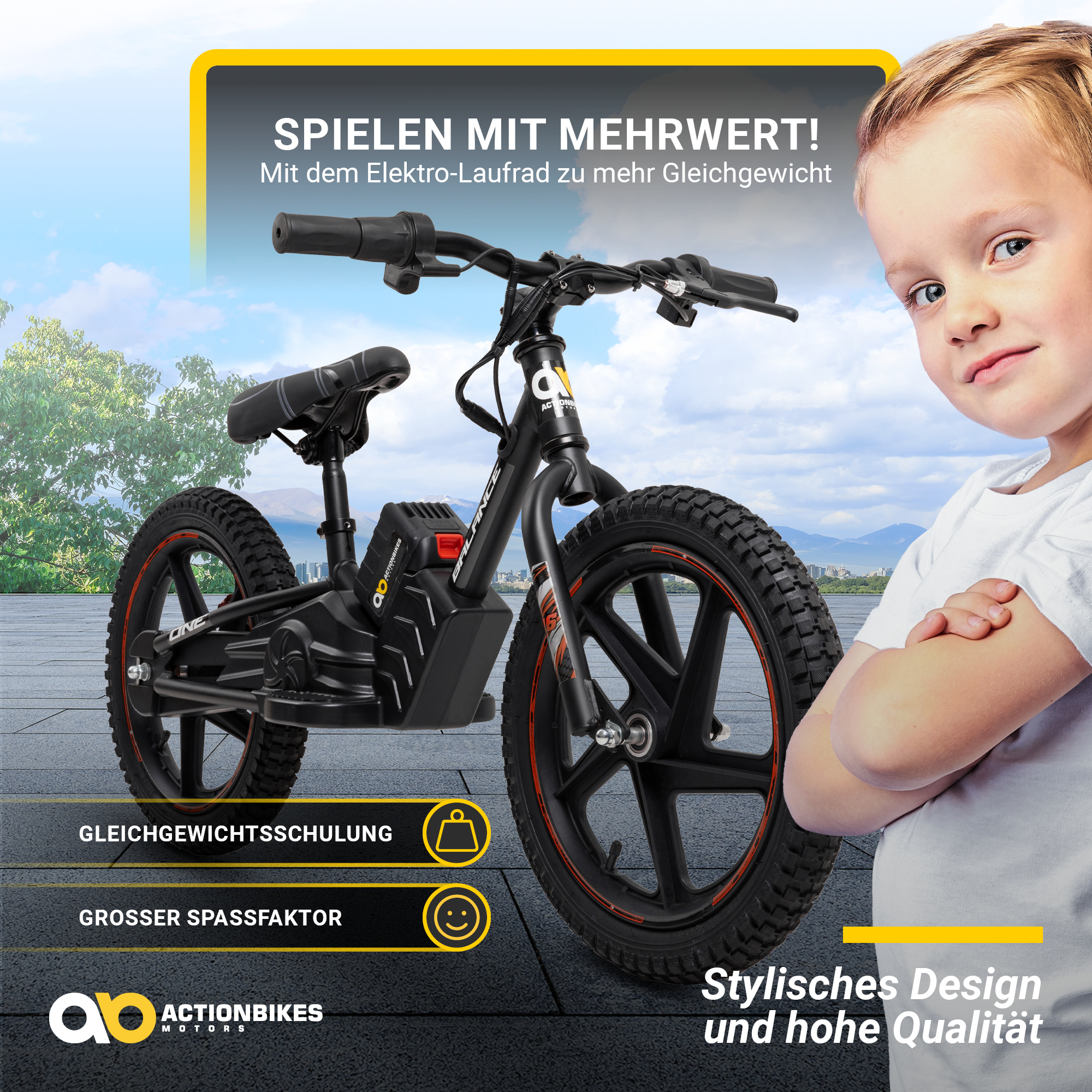 ACTIONBIKES MOTORS Elektro Laufrad Balance 16 Zoll, Kinder-Rad, 16\' rot) Bike Kinderfahrrad (Laufradgröße