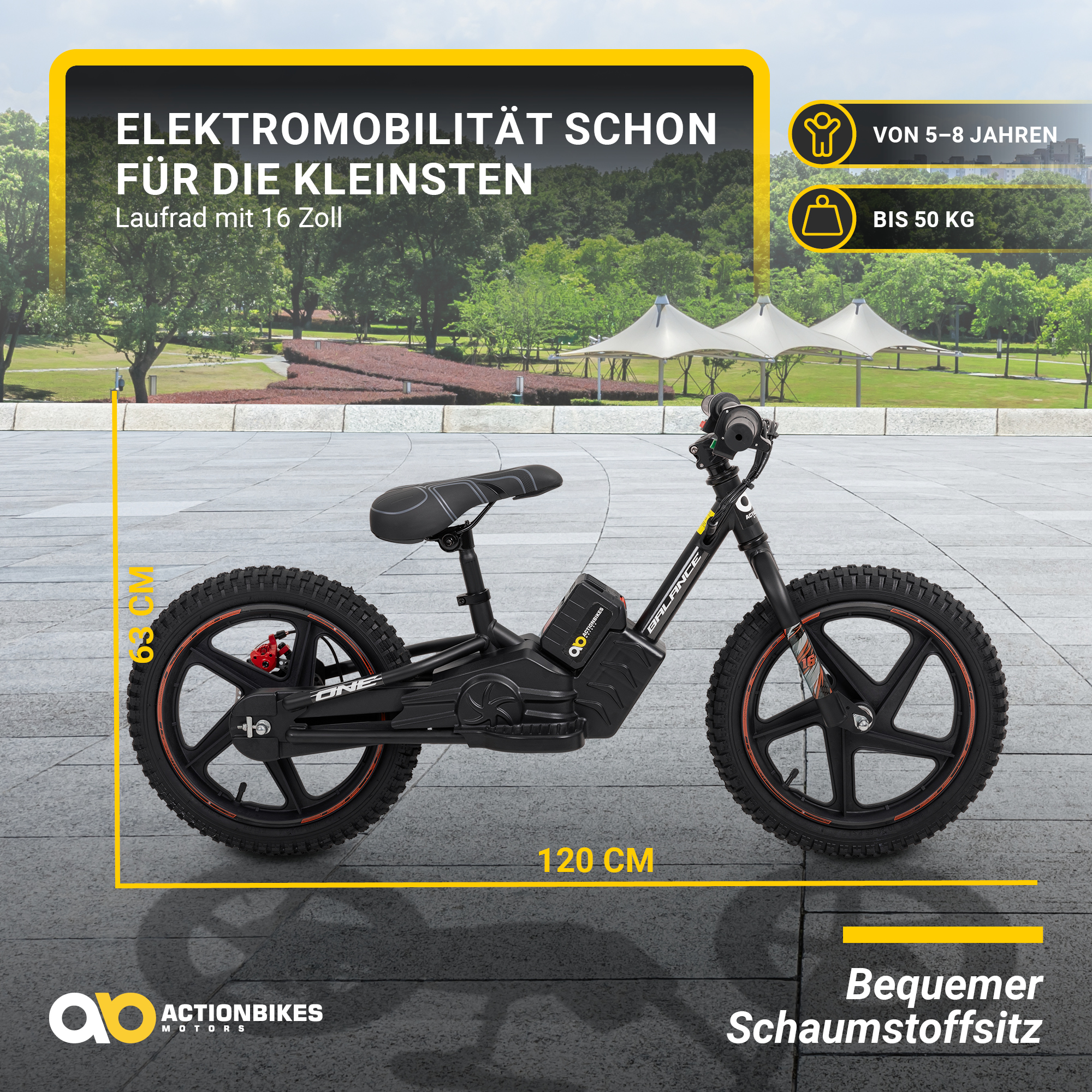 ACTIONBIKES MOTORS Elektro Laufrad Balance 16 Zoll, Kinder-Rad, 16\' rot) Bike Kinderfahrrad (Laufradgröße