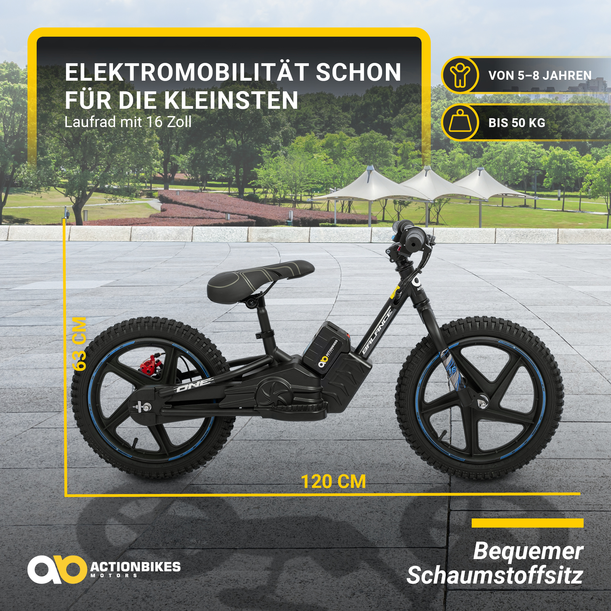 ACTIONBIKES MOTORS Elektro Laufrad Zoll, 12\' Balance Bike 16 (Laufradgröße: Kinderfahrrad blau) Kinder-Rad