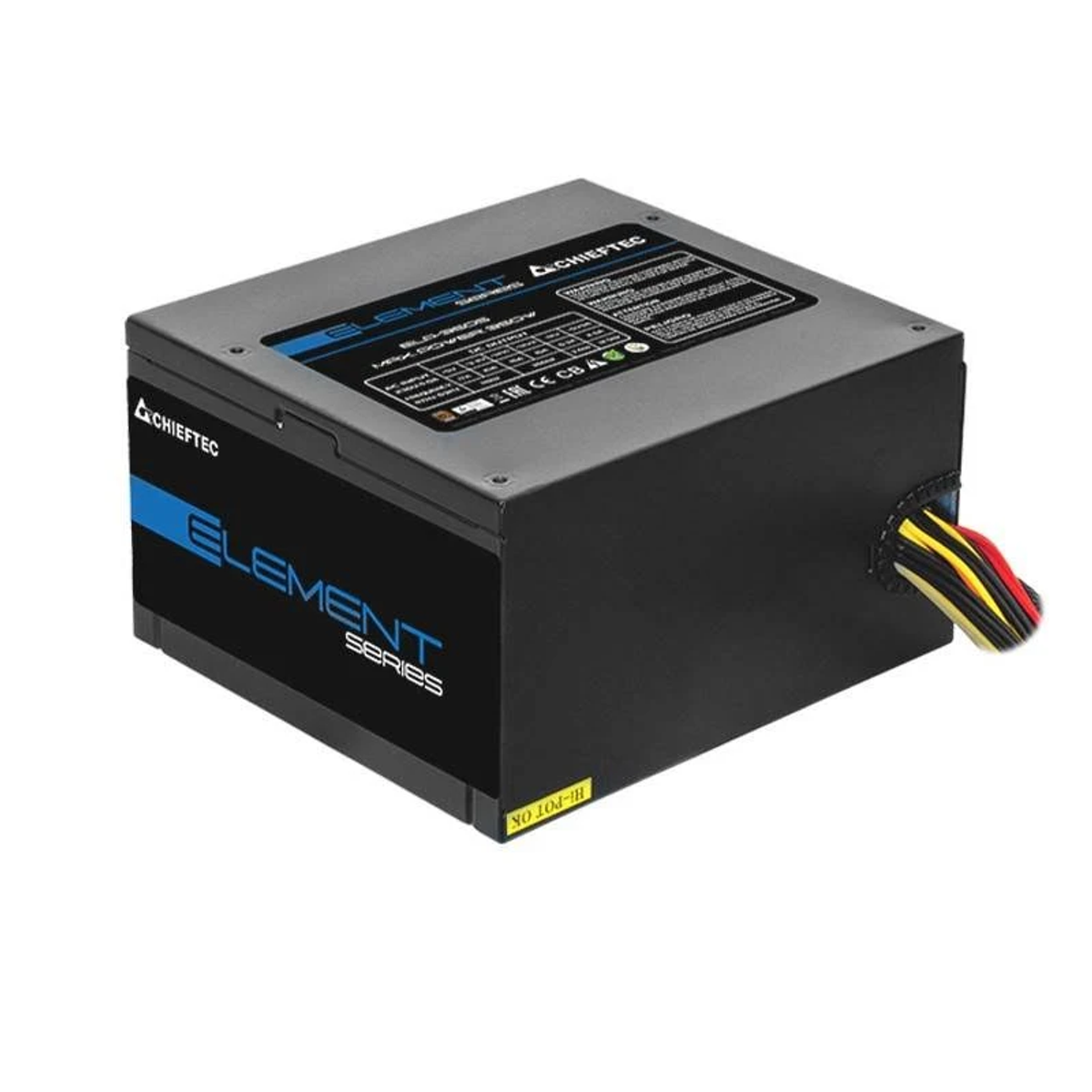 Alimentatore per computer nero, la parte anteriore mostra la Serie Element e il logo Achieftec.