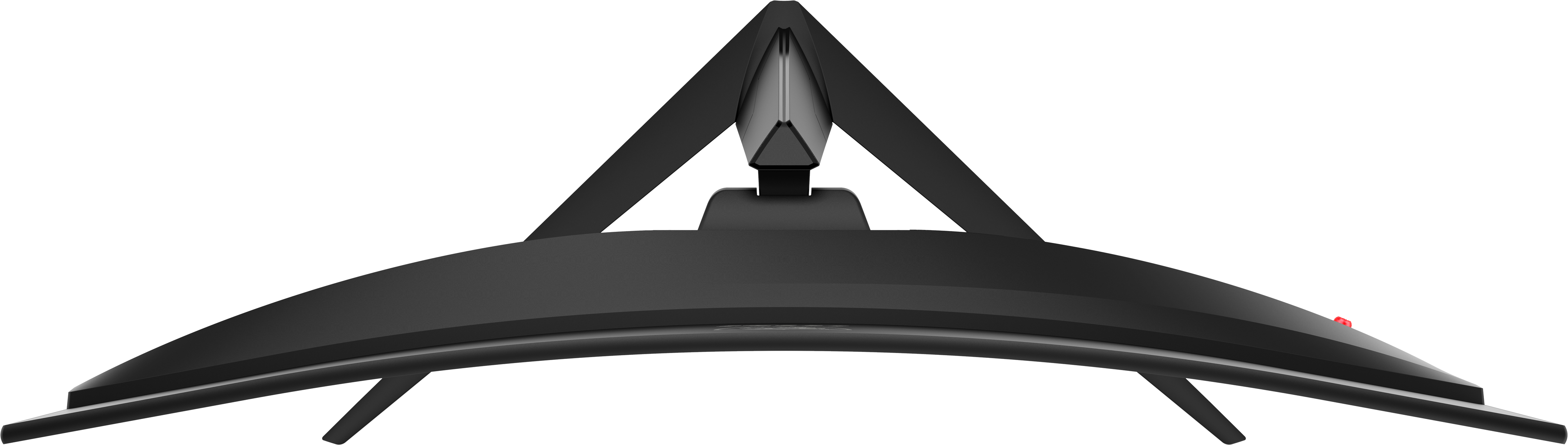 Monitor da gioco curvo nero. Il monitor è angolato verso l'alto. Sfondo bianco.