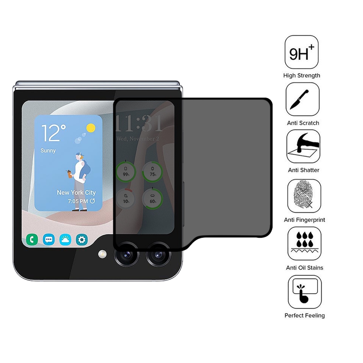 Samsung Galaxy Schutzglas(für Privacy WIGENTO Small Screen 0,3mm H9 Hart 5G) 3D Flip5 Z Glas
