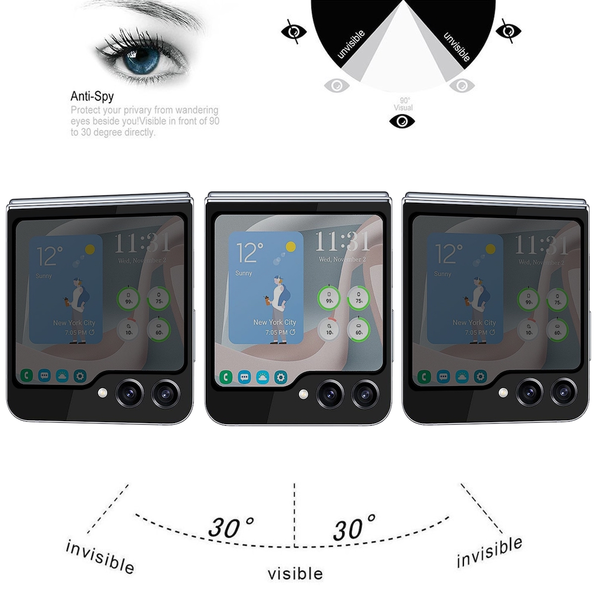 H9 5G) Samsung Glas 3D Galaxy Z Hart WIGENTO Flip5 Privacy Small 0,3mm Screen Schutzglas(für