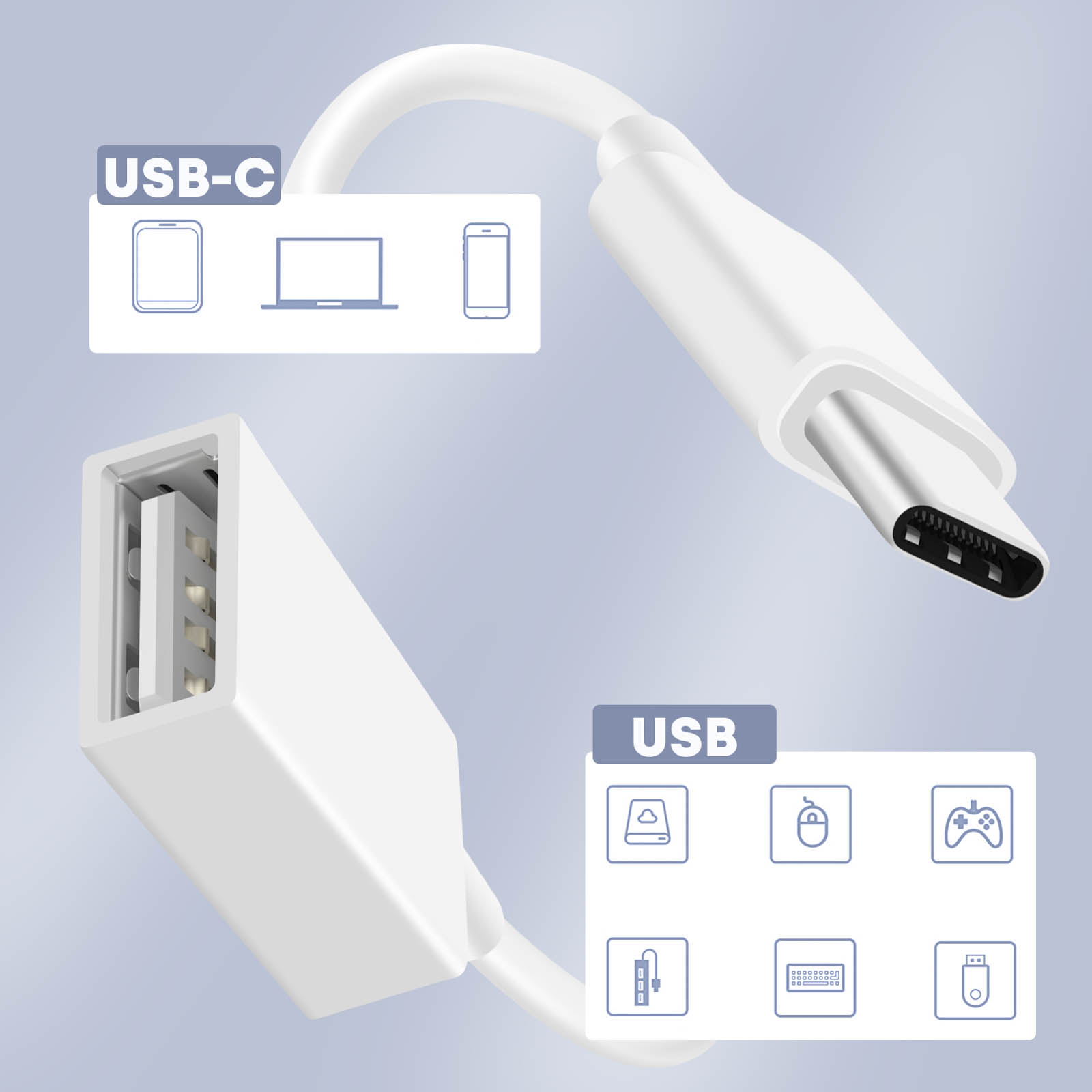 MAX EXCELL OTG Kabeladapter USB USB-C Universal, OTG-Adapter Weiß auf