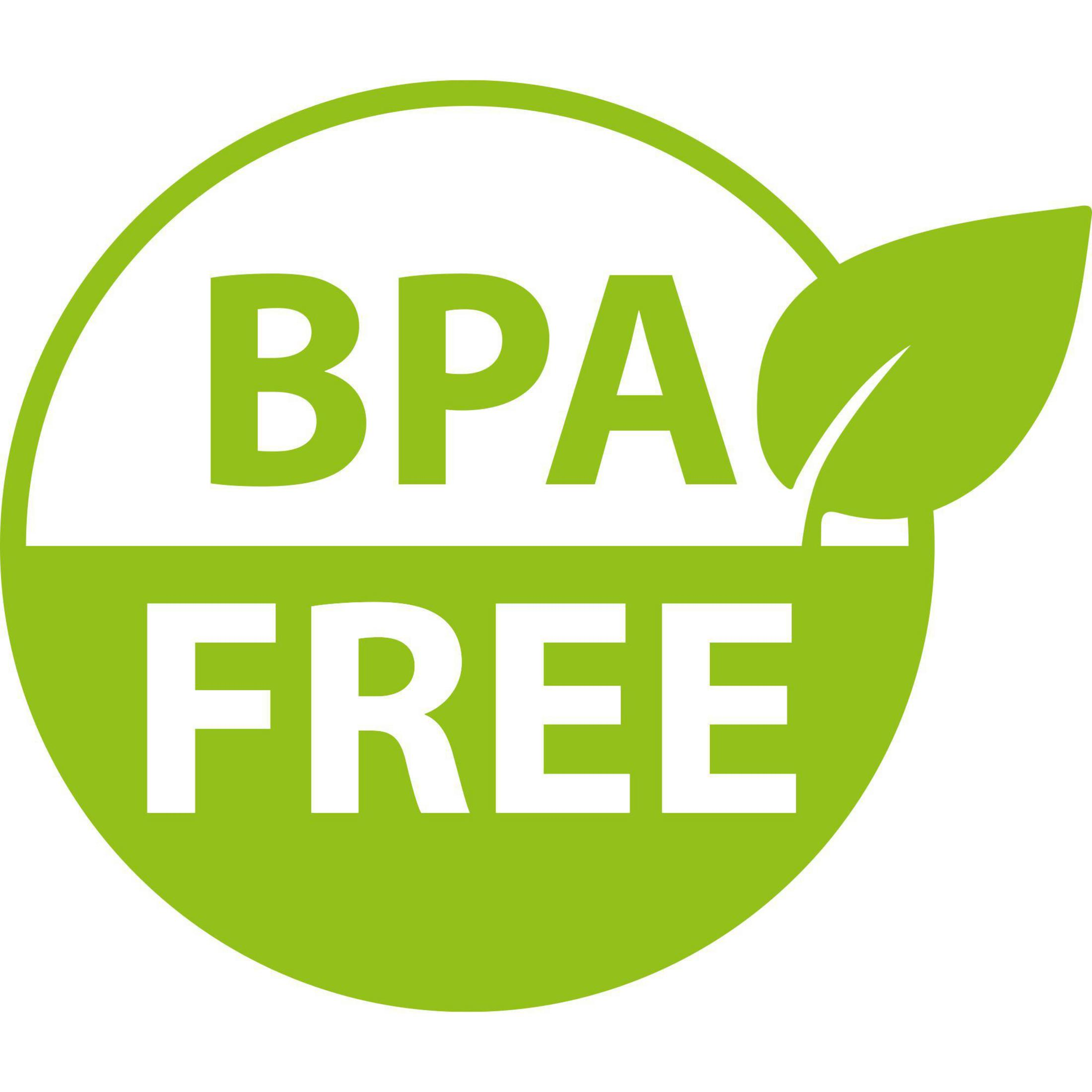 Ein grünes und weißes BPA FREE-Logo auf weißem Hintergrund. Blatt- und Kreisdesign.