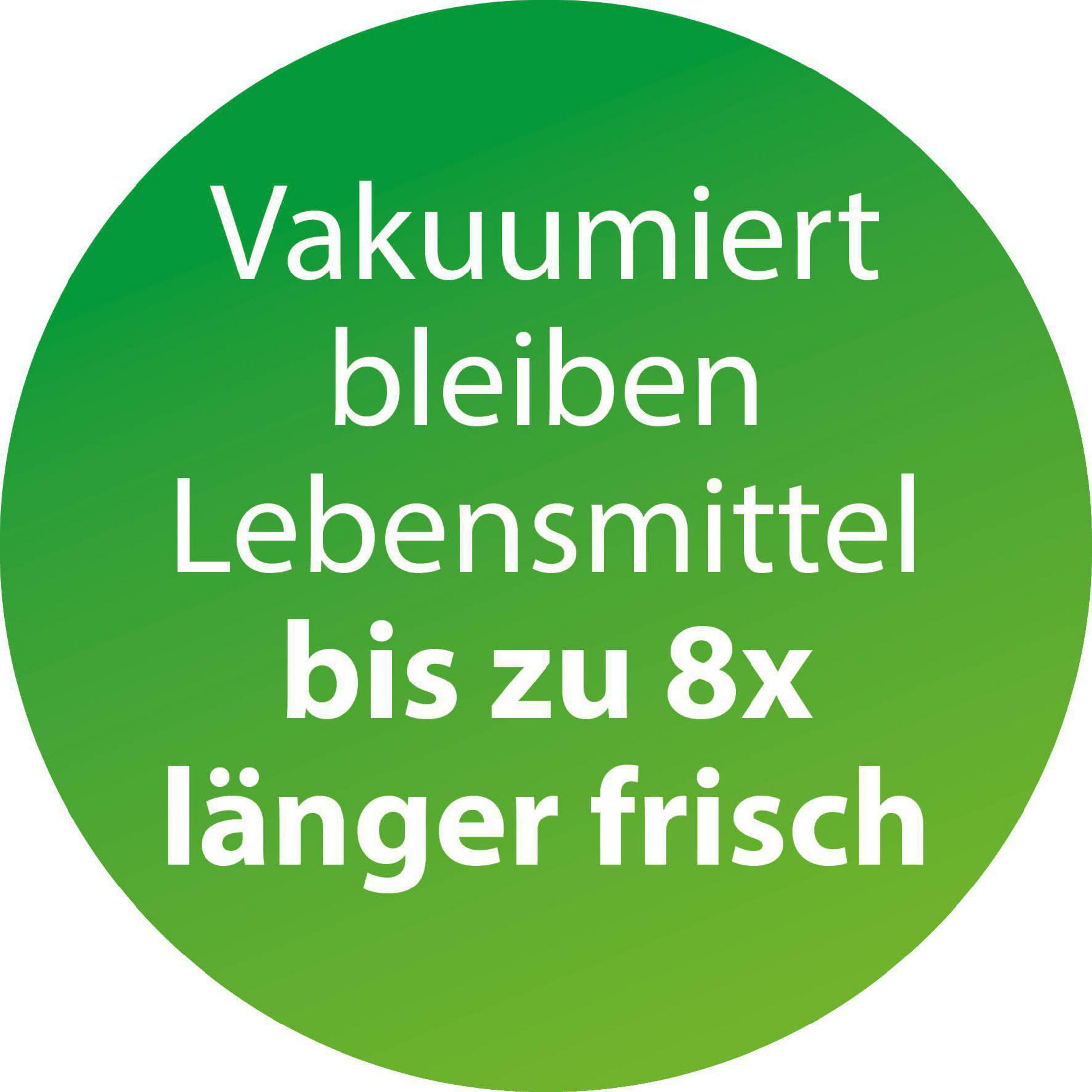 Ein grüner Kreis mit weißem Text: Lebensmittel bleiben bis zu 8x länger frisch.