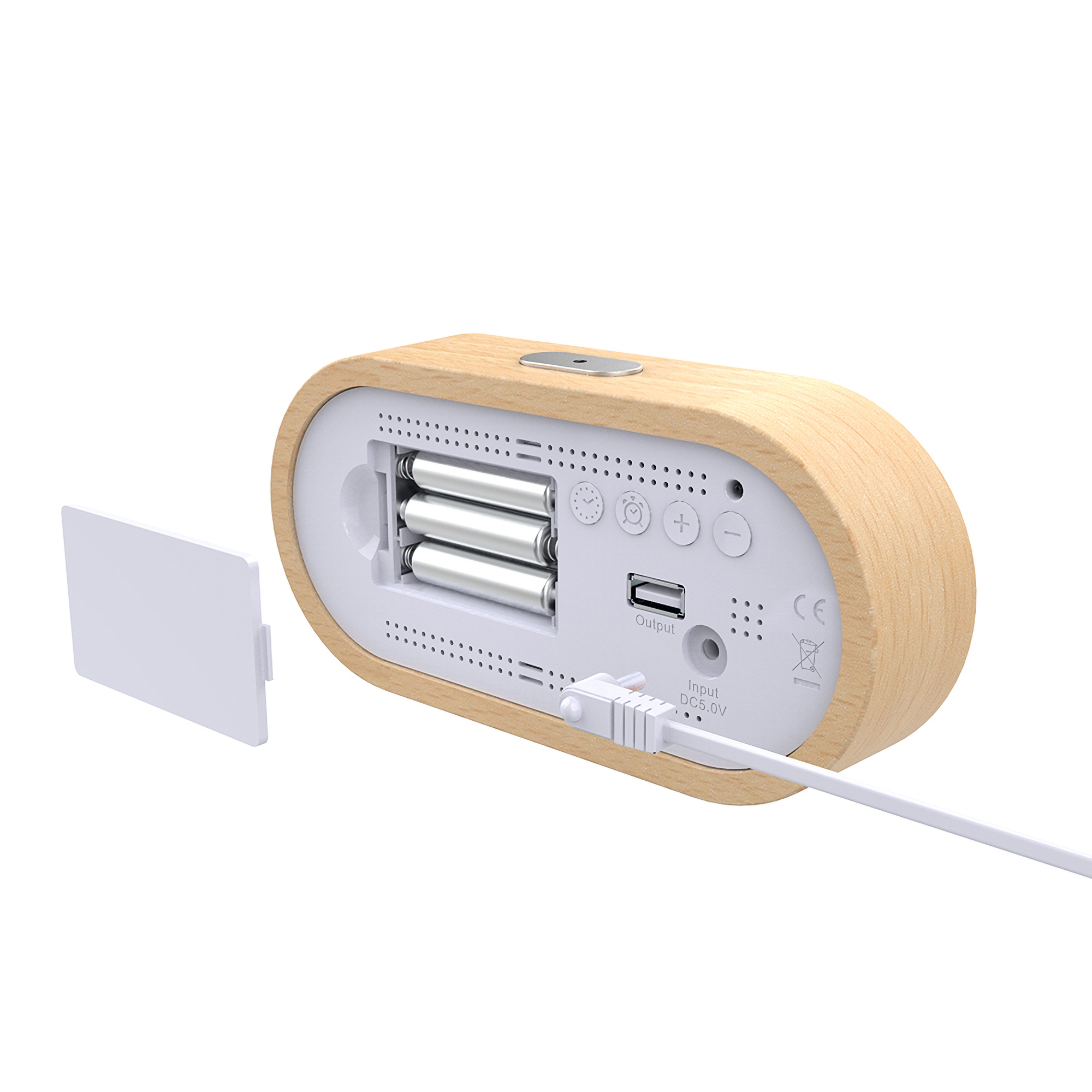 ATTALOS DTWX7 LED Wecker AAA-Batterie USB- - und HOLZ
