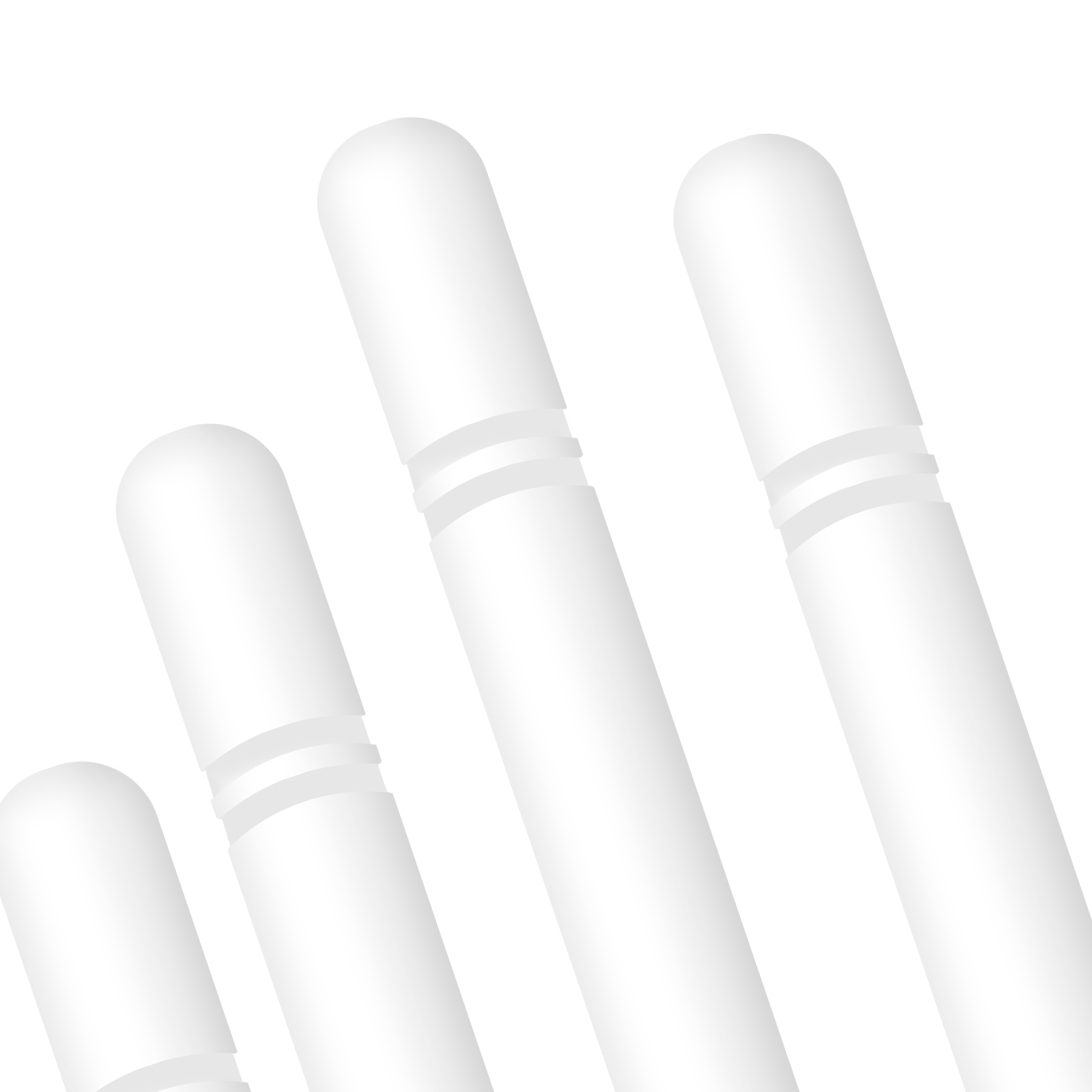 Cuatro objetos cilíndricos blancos, ligeramente angulados.