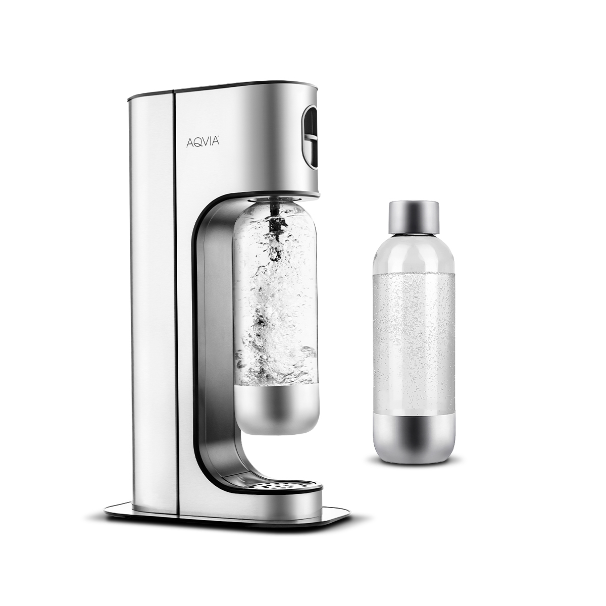 AQVIA Exclusive Sprudelwasser-Maschine Silber extra mit Flasche, Wassersprudler Stahl