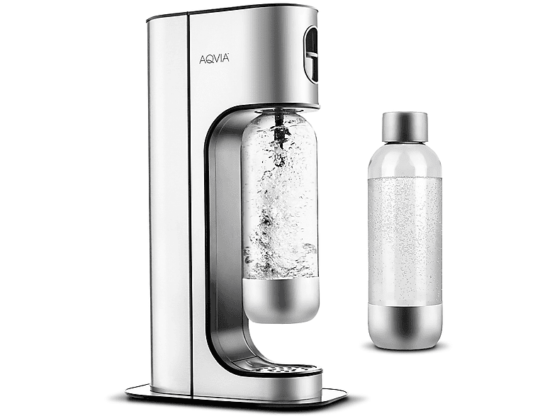 AQVIA Exclusive Sprudelwasser-Maschine mit extra Wassersprudler Silber Flasche, Stahl