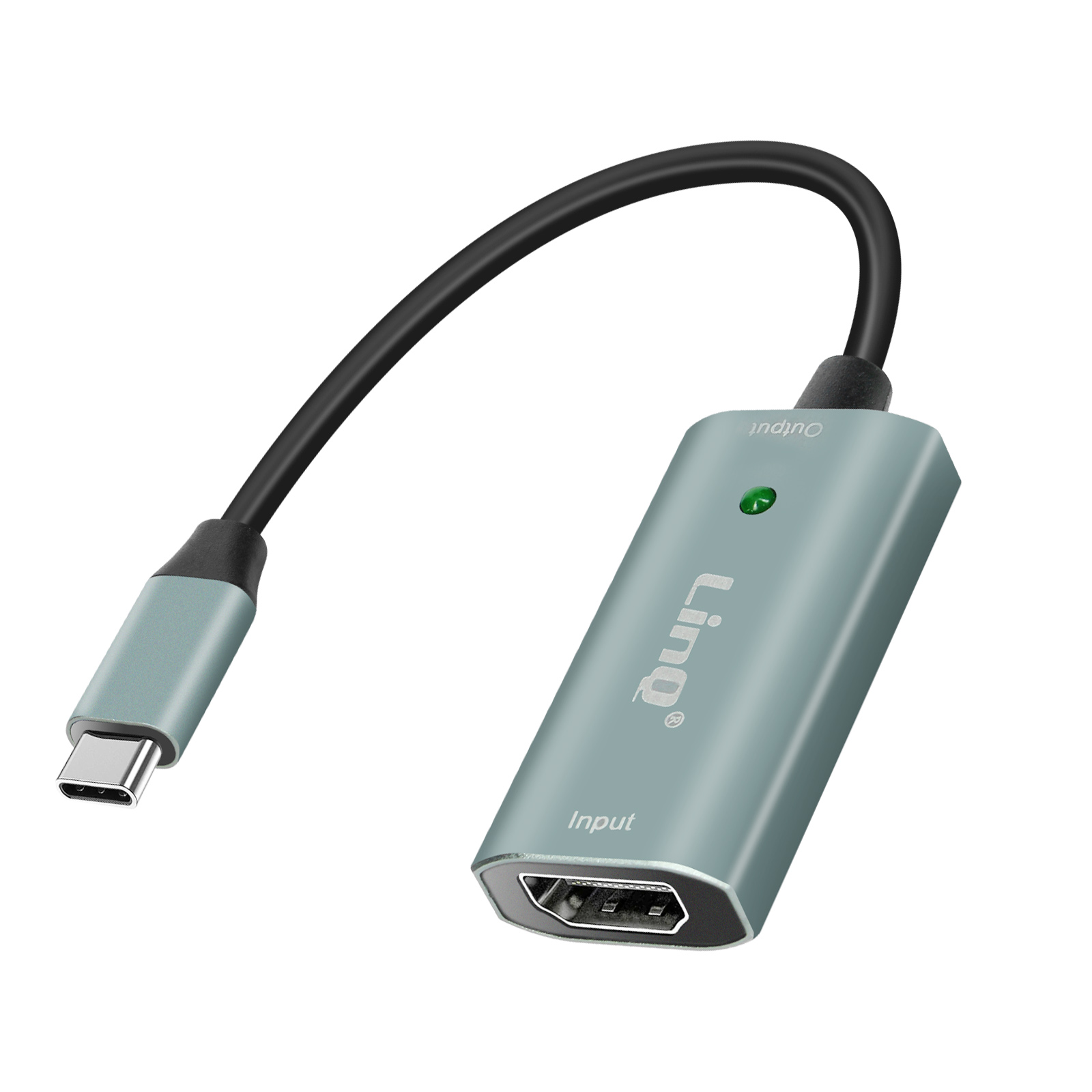 Un cavo adattatore Ling da HDMI a USB-C blu-verde.