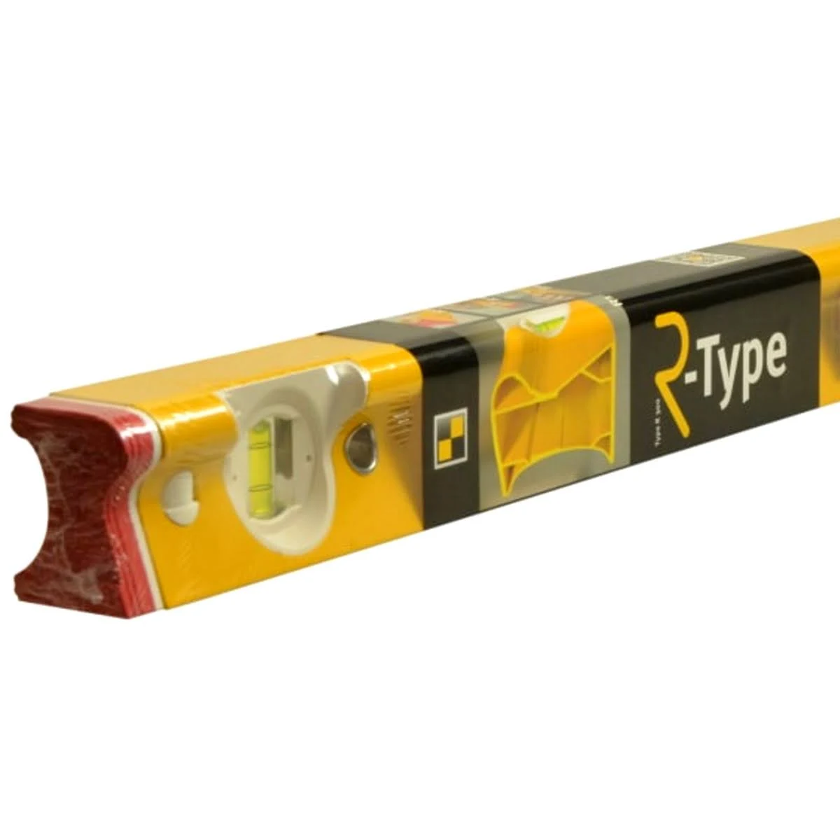Gelbe Wasserwaage mit schwarzen und roten Details. Text: 'R-Type'.