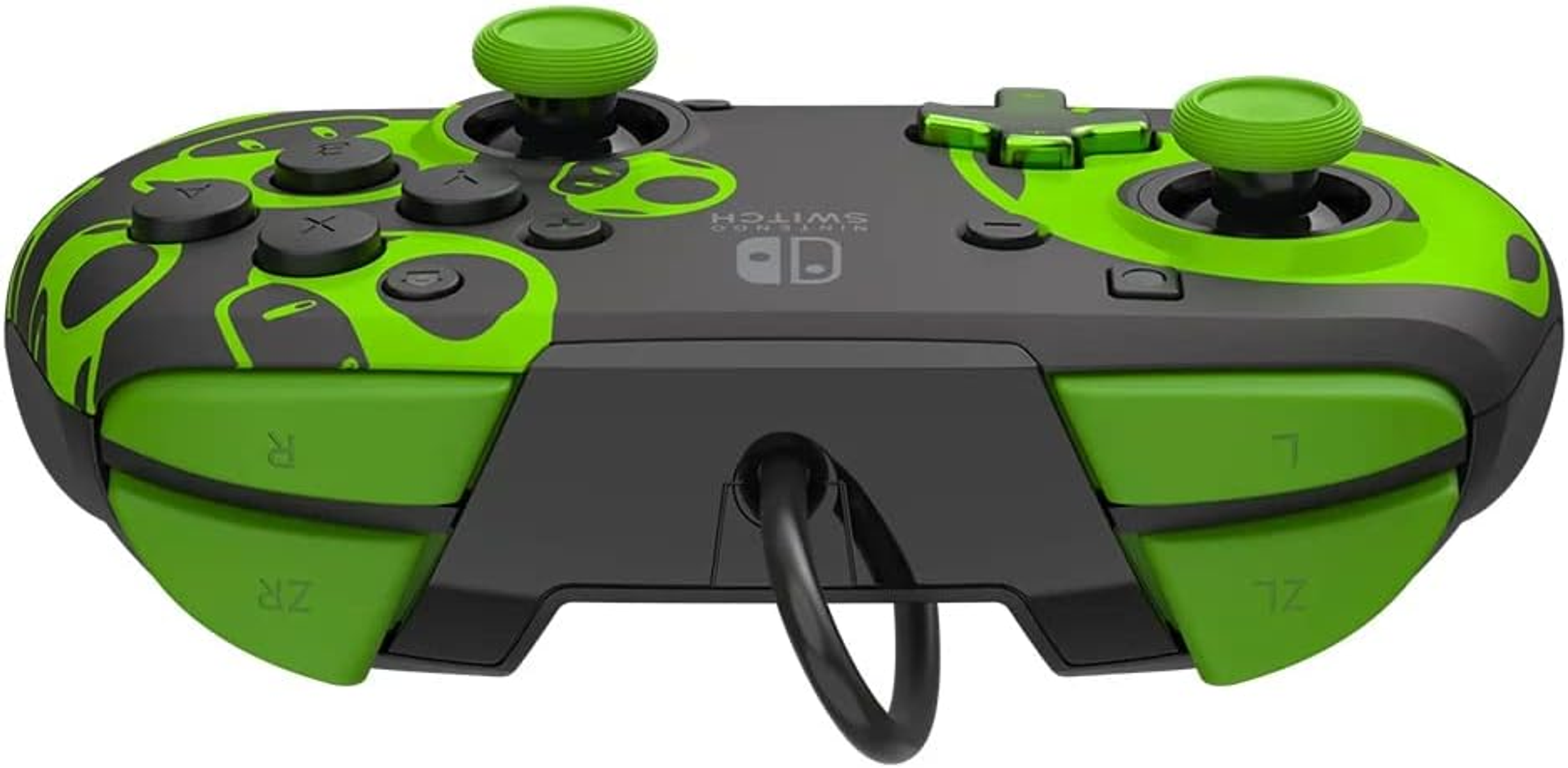 Zielono-czarny kontroler Switch. Kontroler ma zielone akcenty.