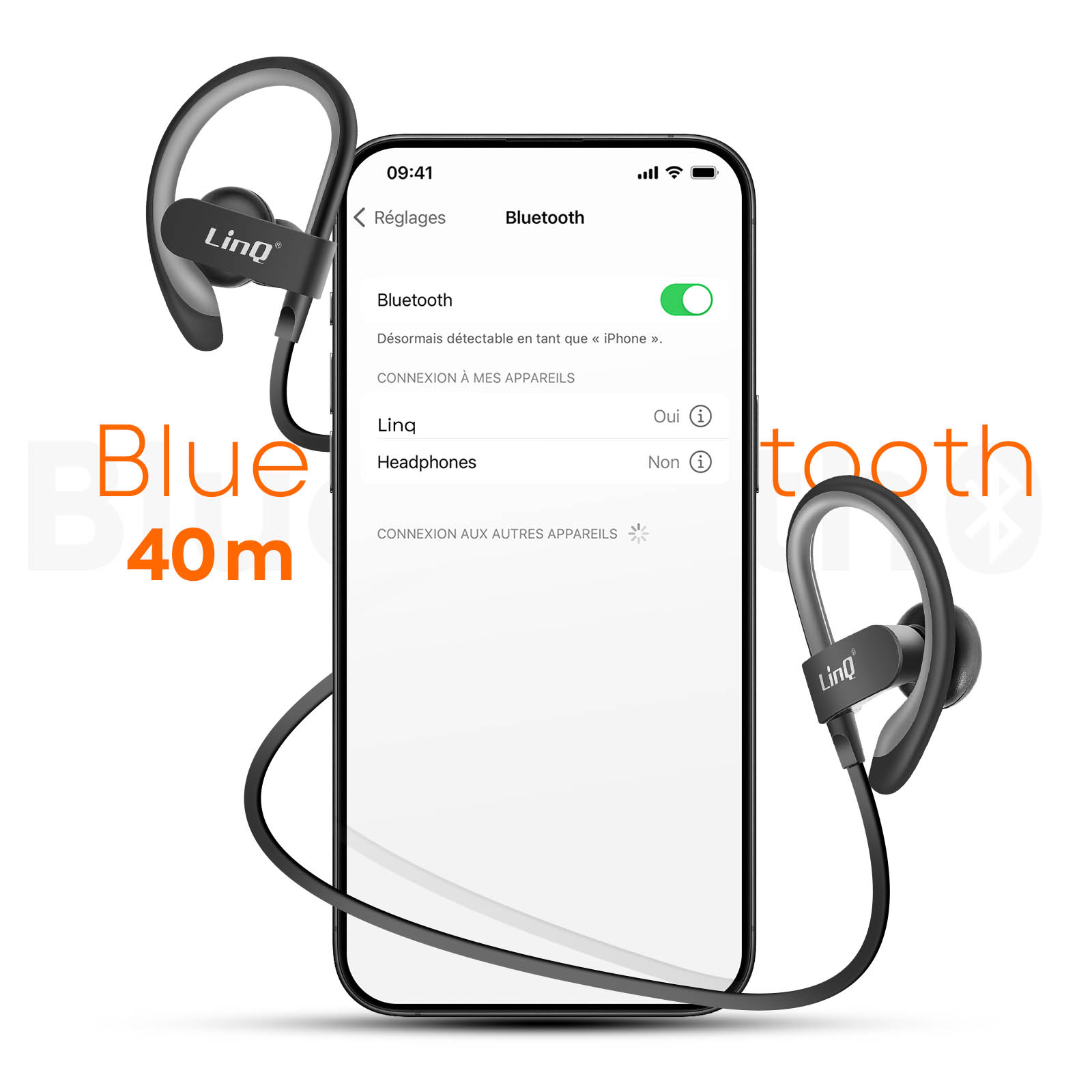 LINQ mit 40m Bluetooth Kopfhörer Reichweite Halsband