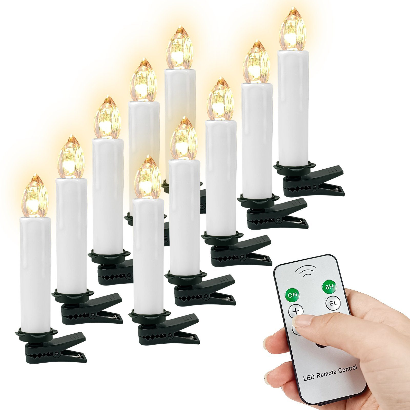 OZAVO CH010-WE 10 Weiß kabellose Weihnachtskerzen, LED LED-Kerze Weiß