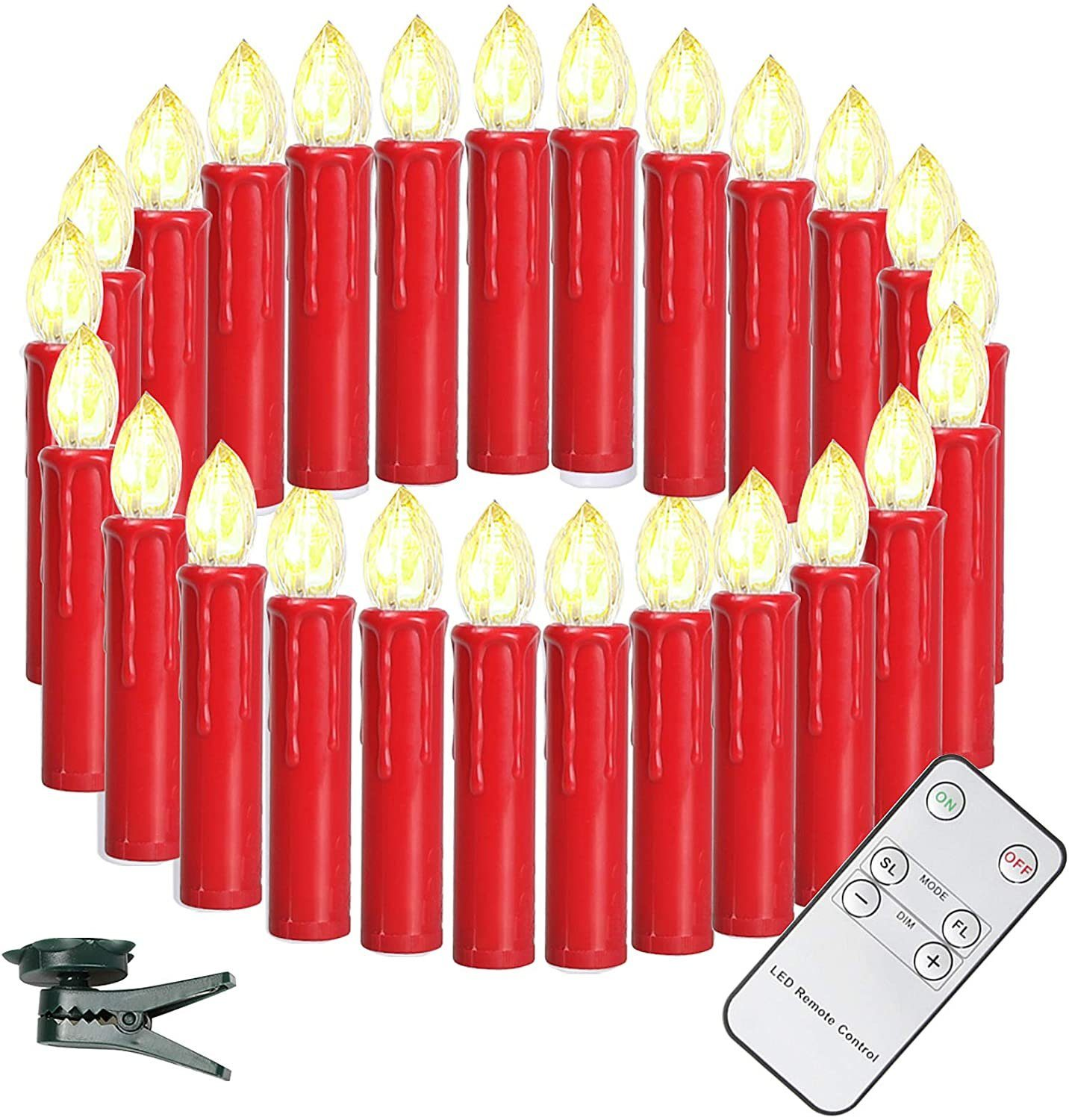 GOTOLL CH040-RE 40 Rot kabellose LED Weihnachtskerzen, Rot LED-Kerze