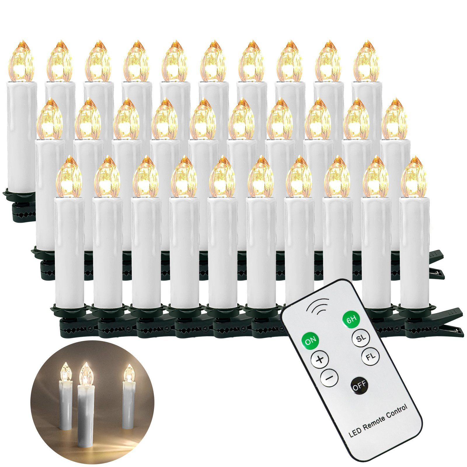 LED CH030-WE Weiß Weihnachtskerzen, OZAVO LED-Kerze Weiß 30 kabellose