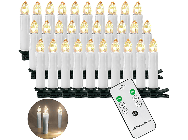 Weihnachtskerzen, kabellose LED OZAVO Weiß CH030-WE Weiß 30 LED-Kerze
