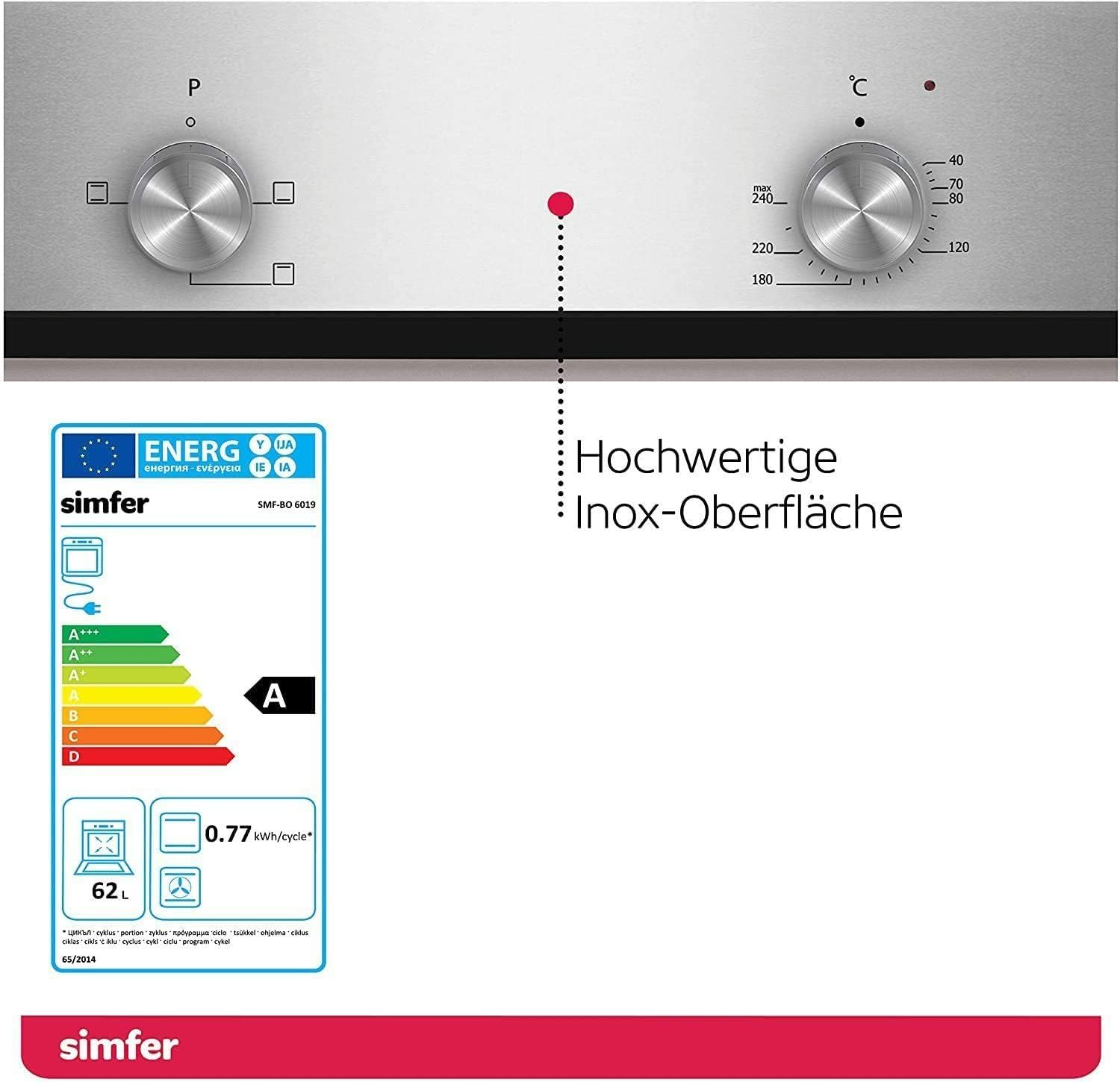 SIMFER Einbau Herdset Knöpfe, Herdset Aluminium Türgriff Funktionen, A, – 3 (Glaskeramikkochfeld, l) Autark, 62 Kindersicherung