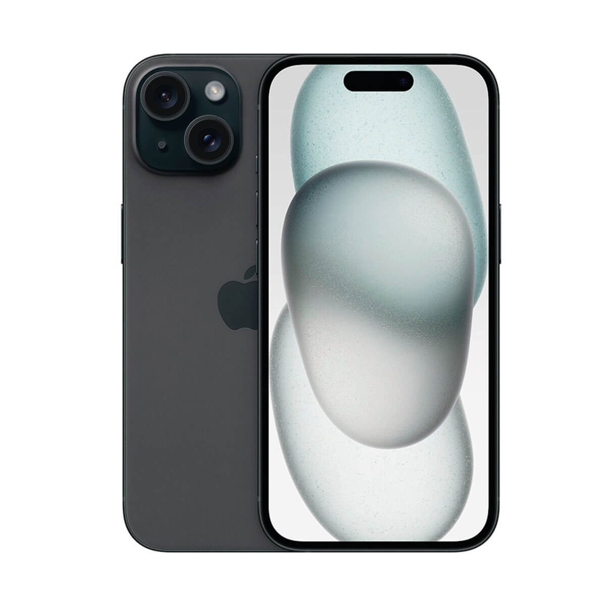 Czarny smartfon z dwoma tylnymi aparatami i jasnoniebieskim tłem.