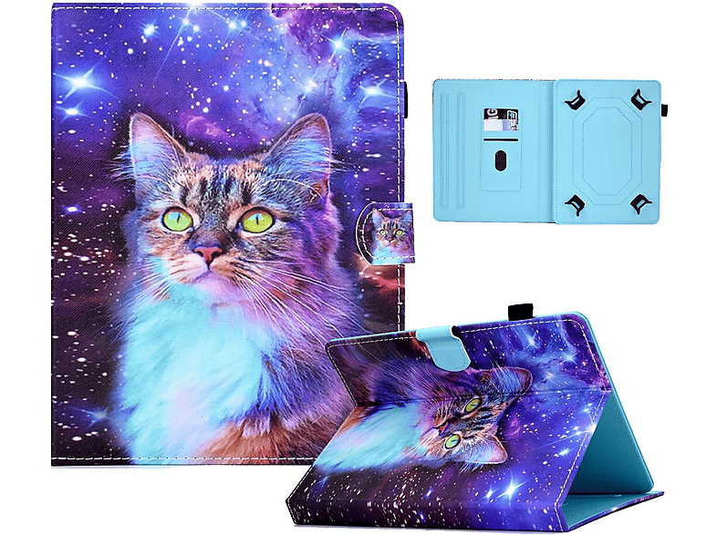 WIGENTO Aufstellbare Universelle Motiv Kunstleder Tasche Tablethülle Full Cover für Sebbe Kunststoff / Silikon / Kunstleder, Schwarz mit Druck